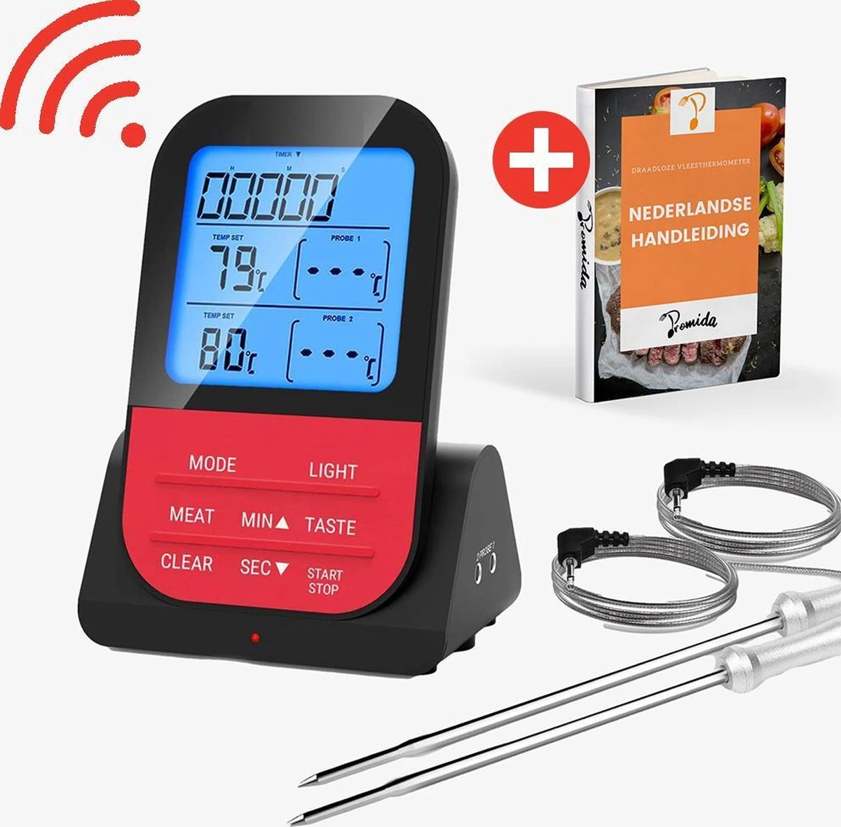 Vleesthermometer Draadloos Met Timer - BBQ Thermometer – Kernthermometer – Suikerthermometer – Keukenthermometer