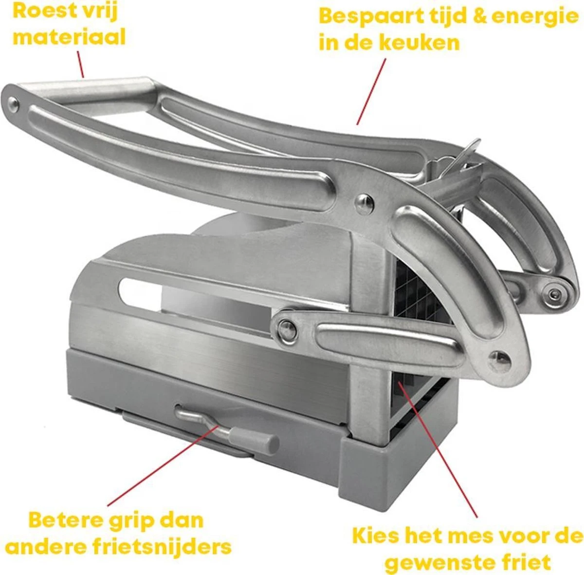 Yugn DeLux Frietsnijder - Roestvrijstaal - Zilver - Incl. Schiller - Afbeelding 3