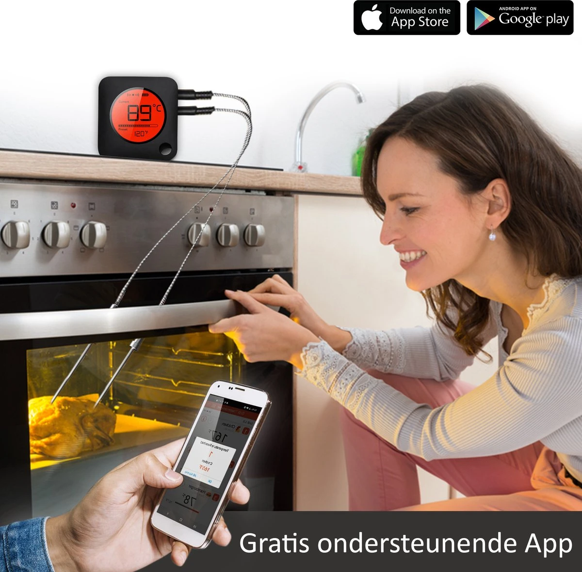 Claire BF-5 BBQ Thermometer - Vleesthermometer - Oventhermometer - Draadloos Met App - Incl. Batterijen En 4 Meetsondes - Afbeelding 2