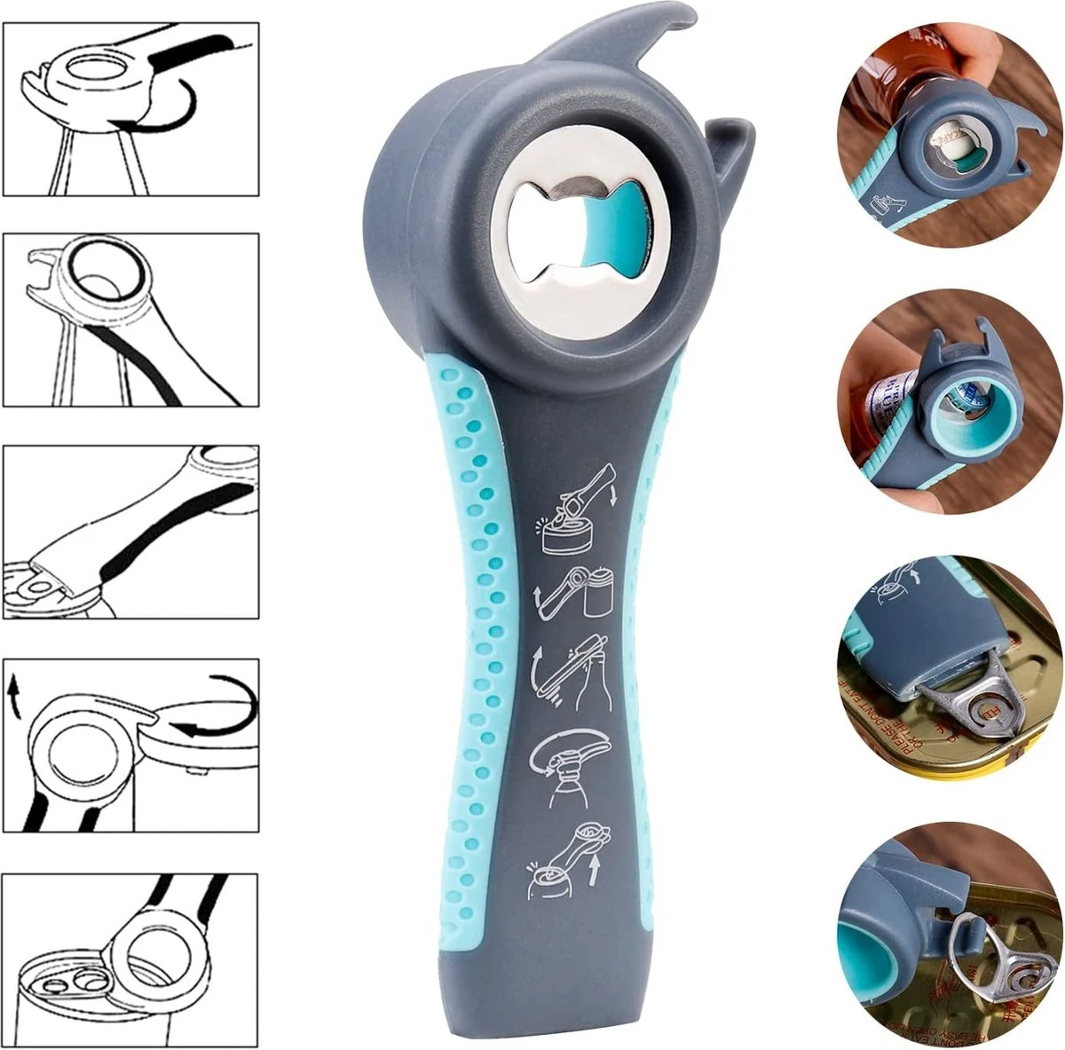 Alles In 1 Blikopener - Multi Grip Opener - Dopopener- Pottenopener - Schroefdopopener - Hemelsblauw - KO000107 - Afbeelding 4