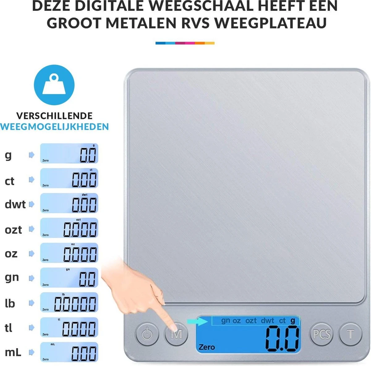 Keukenweegschaal Digitaal Met Kom - Precisie Weegschaal RVS - 2000g X 0.1g - Afbeelding 3
