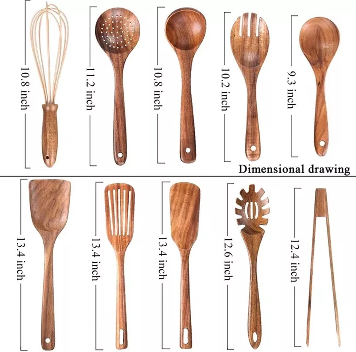 SensaHome - Luxe Teakhouten Keukengerei Set 10-delig - Hout - Afbeelding 19