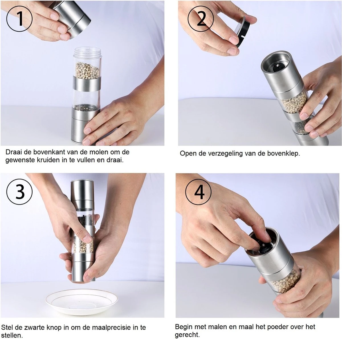 Merkloos Peper- En Zoutmolen- 2 In 1 - RVS - 22 X 5,2 Cm - Afbeelding 8