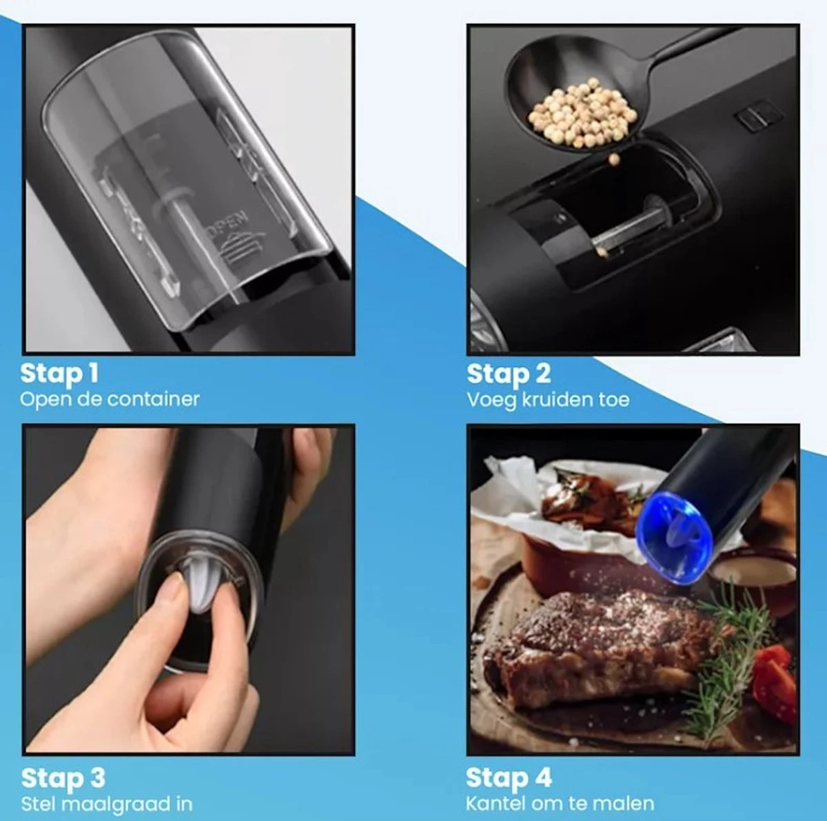 Goga Elektrische Pepermolen En Zoutmolen – Pepermolen – Zoutmolen – Verstelbaar – Zwart – Elektrisch – Kruidenmolen - Automatisch -Set Van 2 - Afbeelding 8