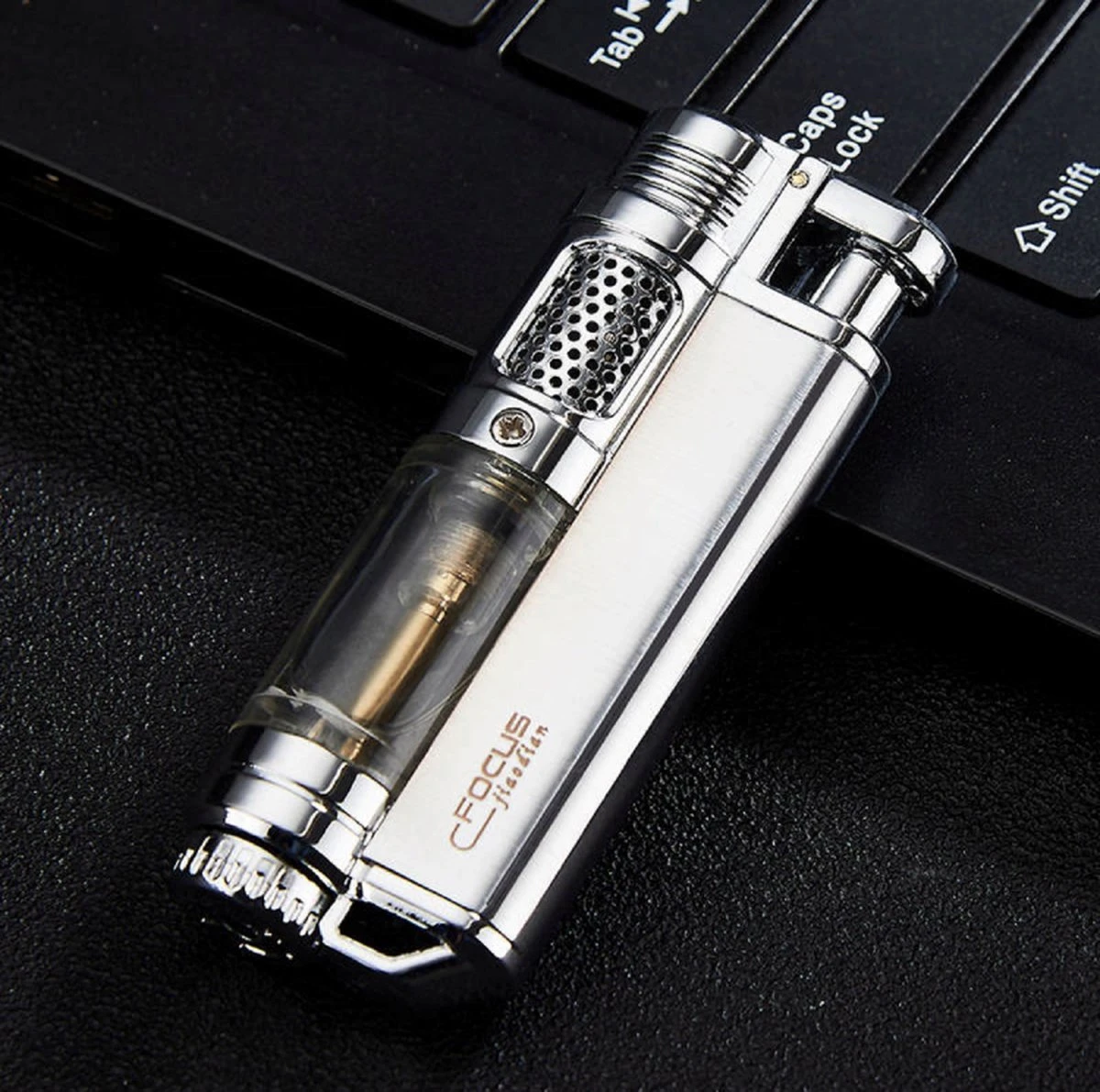 Gasaansteker Metaal In De Kleur Silver Stormaansteker Windproof - Afbeelding 3