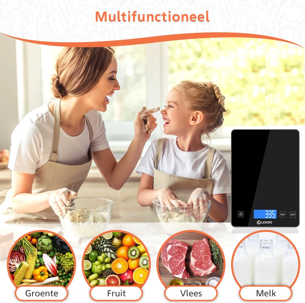 Lekro Digitale Precisie Keukenweegschaal – Weegschaal Keuken - 1gr-15kg – Tarra Functie - Zwart - Afbeelding 7