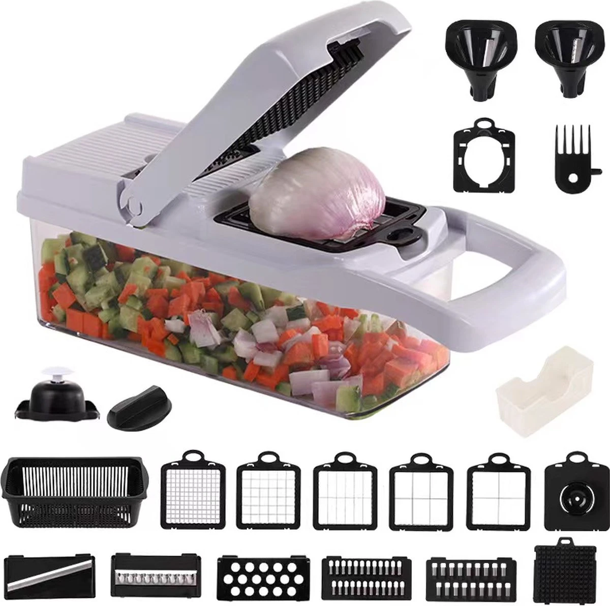 Mmoods Luxe Mandoline - Groentesnijder Voor Keuken - Keukensnijder Voor Groenten En Fruit - Groentesnijder - 19 Instelbare Raspen - Uiensnijder - Spiraalsnijder - Frietsnijder - Afbeelding 6