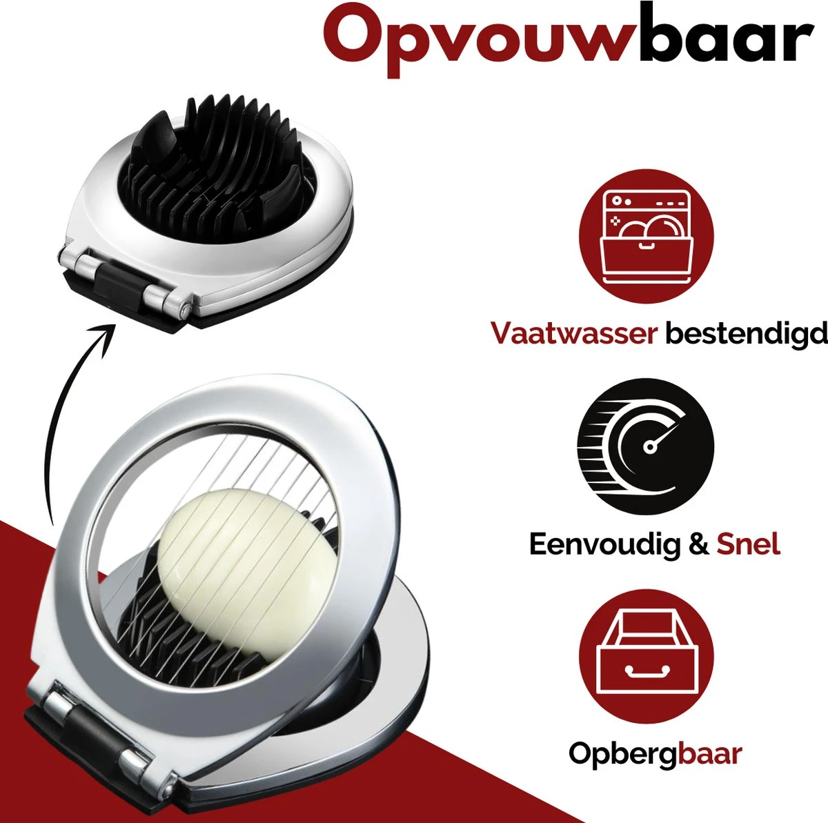 VAIVE Eiersnijder Vaatwasserbestendig - RVS - Champignonsnijder - Keukengerei - Afbeelding 3