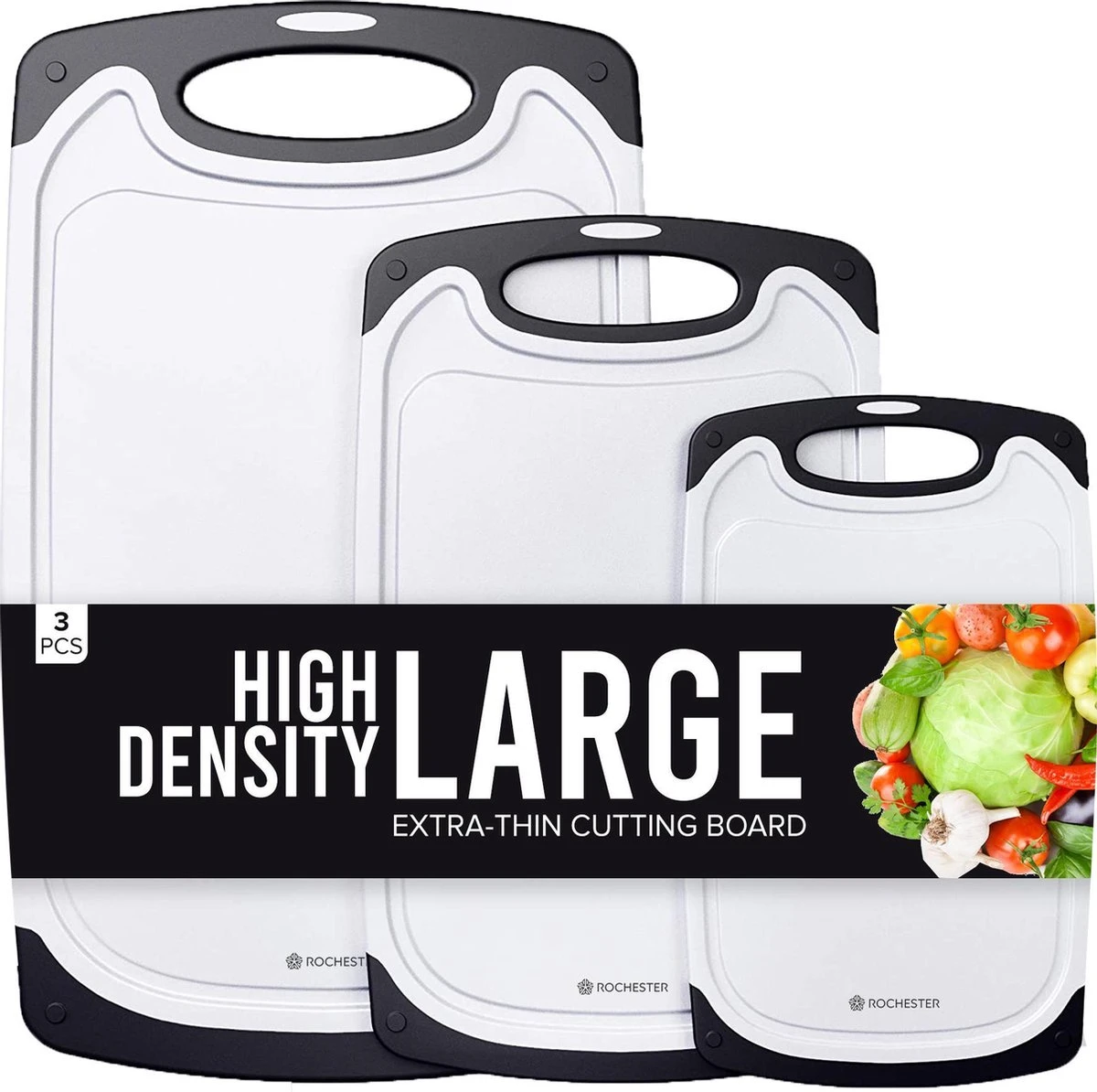 Rochester Kunststof Snijplanken Set – 3-Delig – Anti-Slip Handvaten – Luxe Design – Vaatwas Bestendig – Duurzaam