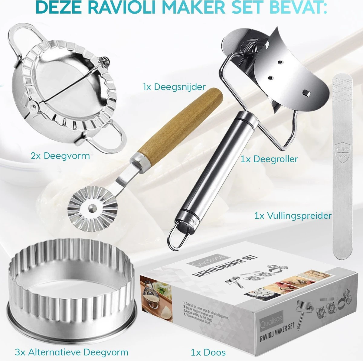 Qualisce Dumpling Maker - Ravioli Snijder - Deegroller - Rvs - Afbeelding 4