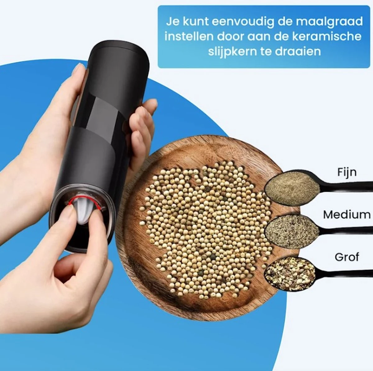 Goga Elektrische Pepermolen En Zoutmolen – Pepermolen – Zoutmolen – Verstelbaar – Zwart – Elektrisch – Kruidenmolen - Automatisch -Set Van 2 - Afbeelding 6