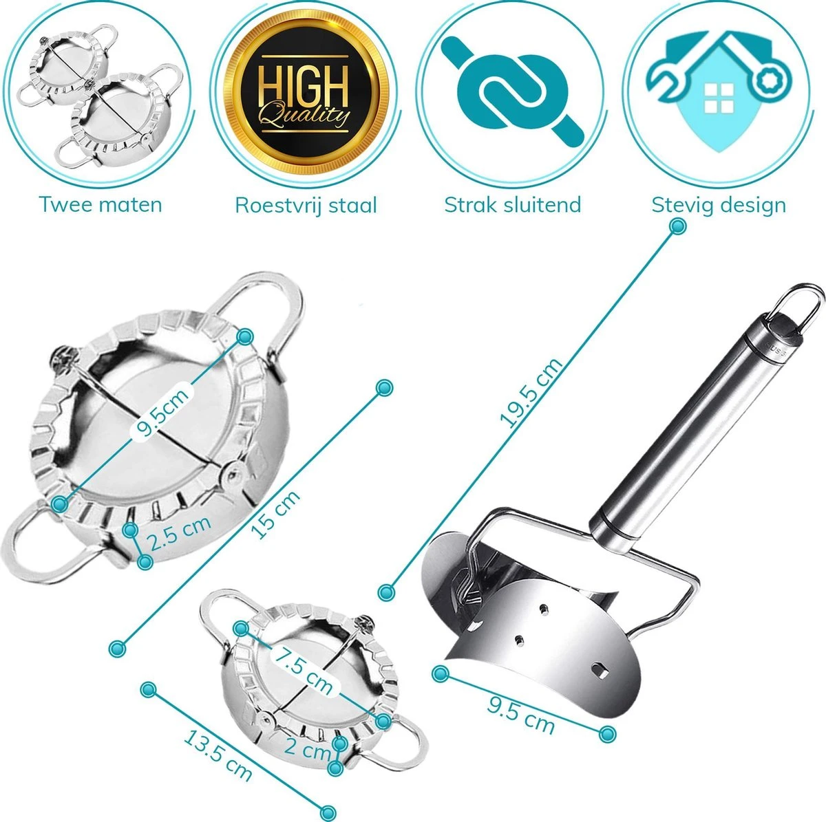 Qualisce Dumpling Maker - Ravioli Snijder - Deegroller - Rvs - Afbeelding 7