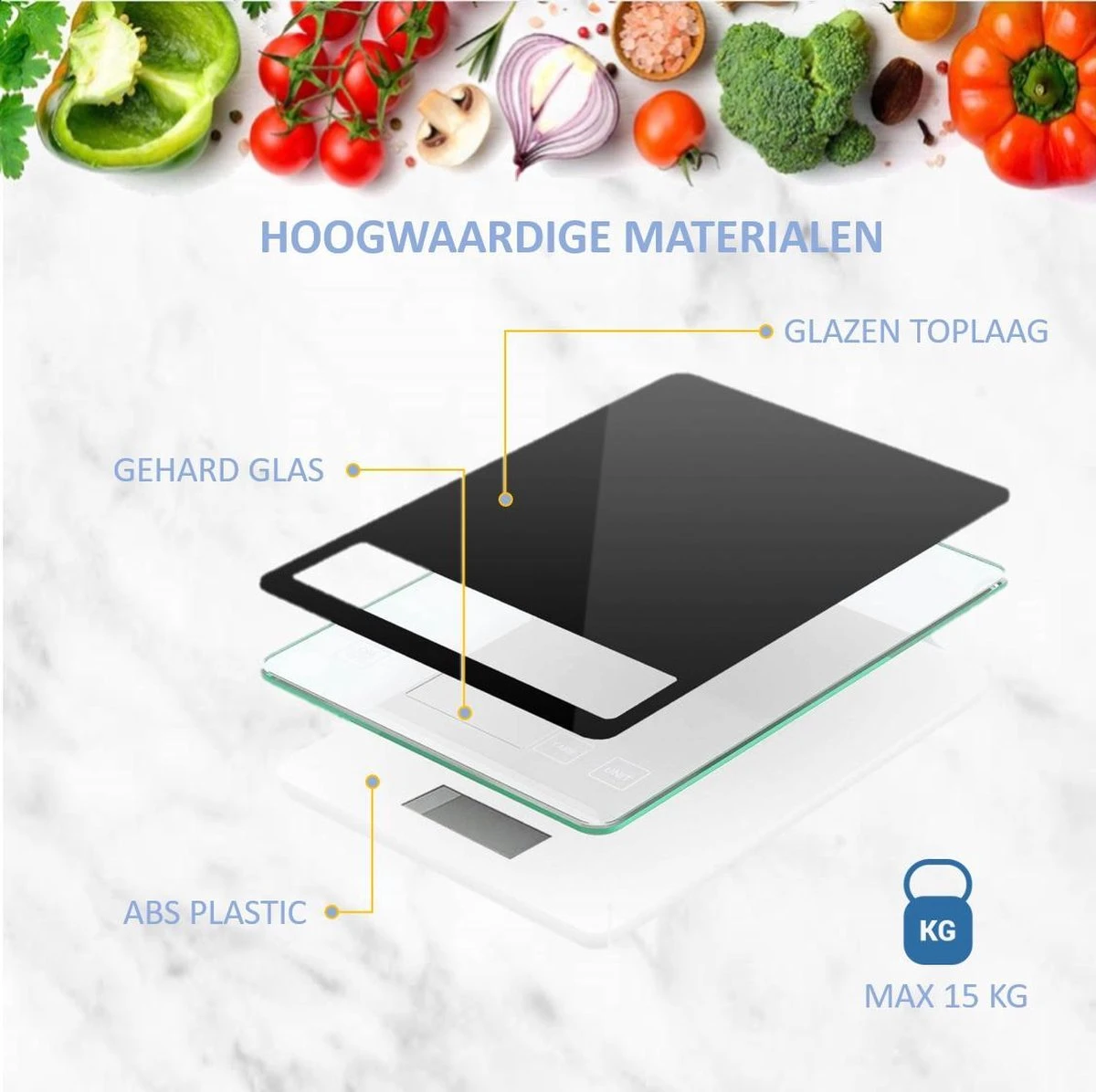 Hermanos® Digitale Precisie Keukenweegschaal - Weegschaal Keuken - 1 Gr Tot 15 Kg - Tarra Functie - Bluetooth Met Voedingsapp - Incl. Batterijen - Zwart - Afbeelding 8