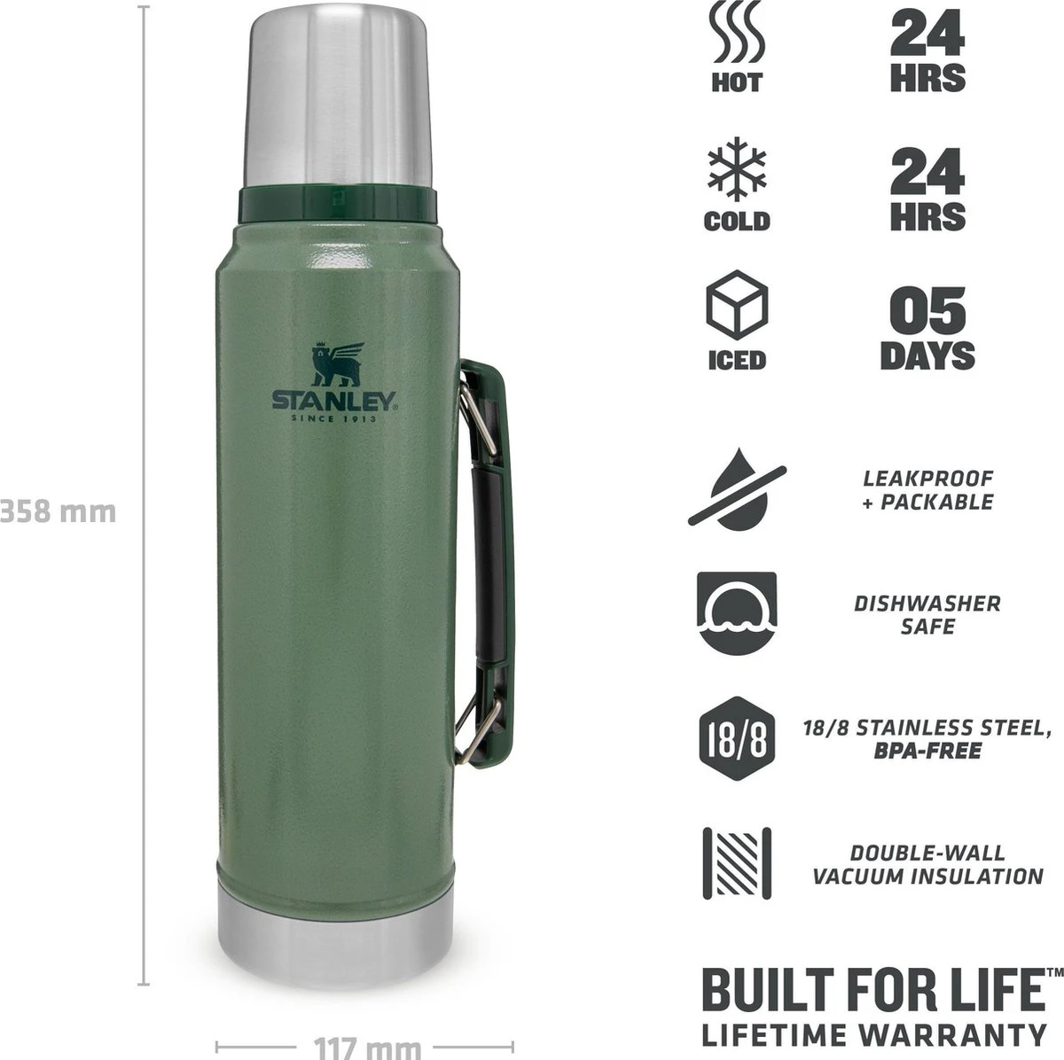 Stanley The Legendary Classic Bottle 1,00L - Thermosfles - Hammertone Green - Afbeelding 3