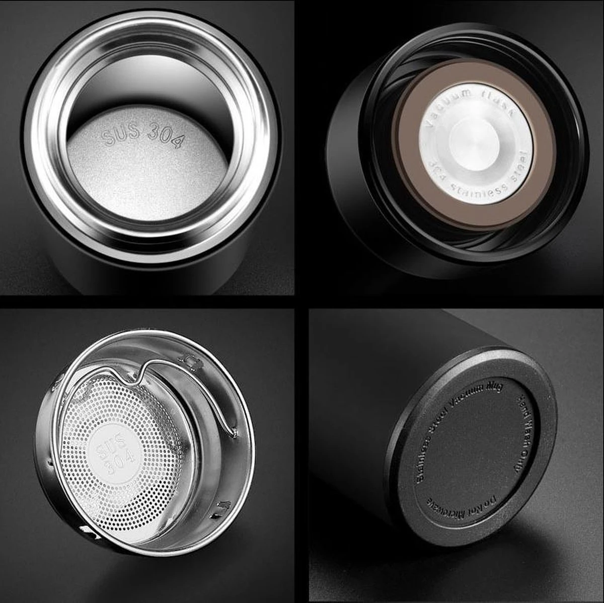 Thermosfles 500 Ml - Met Thee Filter - Mat Zwart - Afbeelding 9