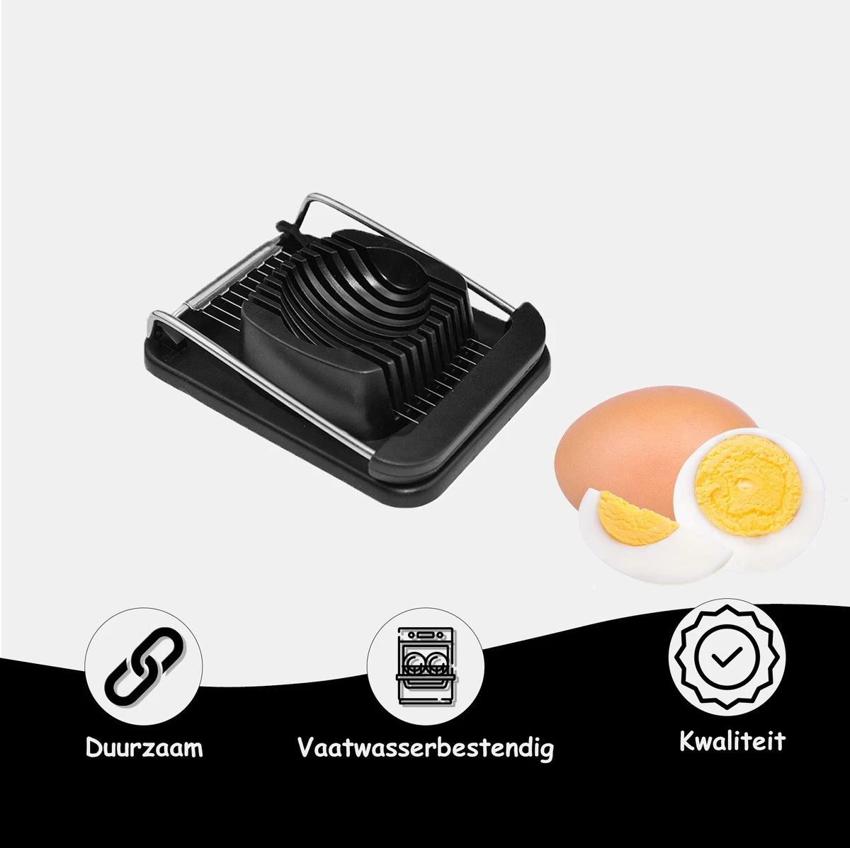 ProudProducts Eiersnijder – Eisnijder - Keukengerei – Vaatwasserbestendig – Kunststof - Zwart - Afbeelding 3
