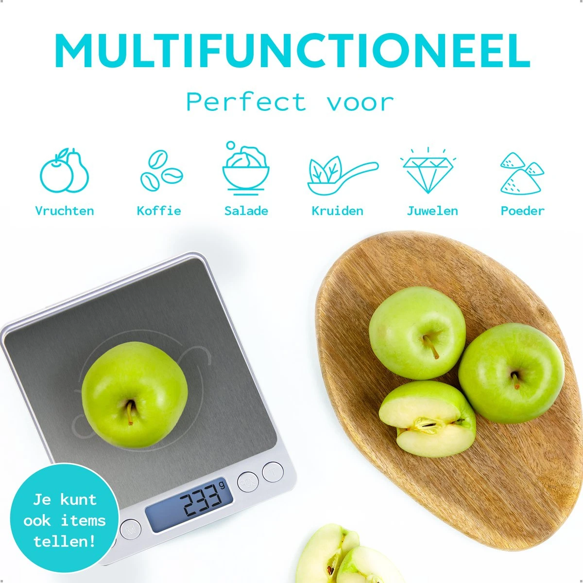 SOEM® Keukenweegschaal Digitaal Met Weegbakjes – Compacte Precisie Weegschaal 0.1 Gram – Koffie Weegschaal – RVS Weegschaal – Tarra Functie - Afbeelding 7