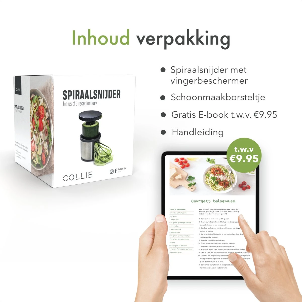 COLLIE Spiraalsnijder - Inclusief Recepten E-book & Schoonmaakborsteltje - Spirelli - Spiralizer - Courgettesnijder - Afbeelding 7