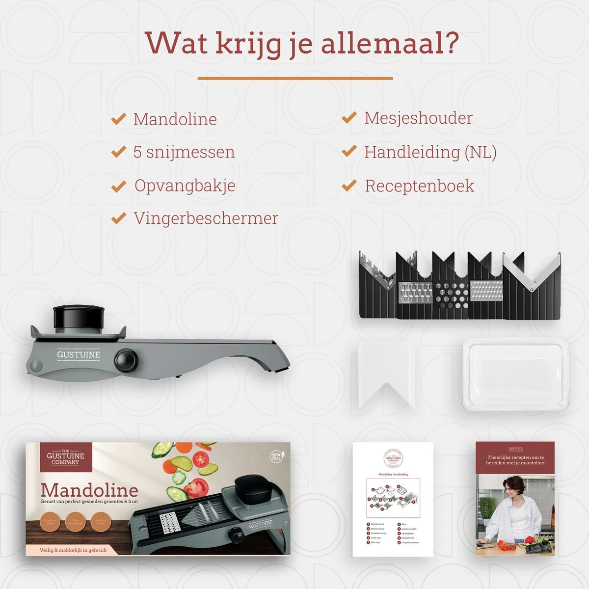 Gustuine Mandoline Keukensnijder - Multifunctionele Groentesnijder & Frietsnijder - Rasp & Kaasrasp - Incl. E-Book - Afbeelding 11