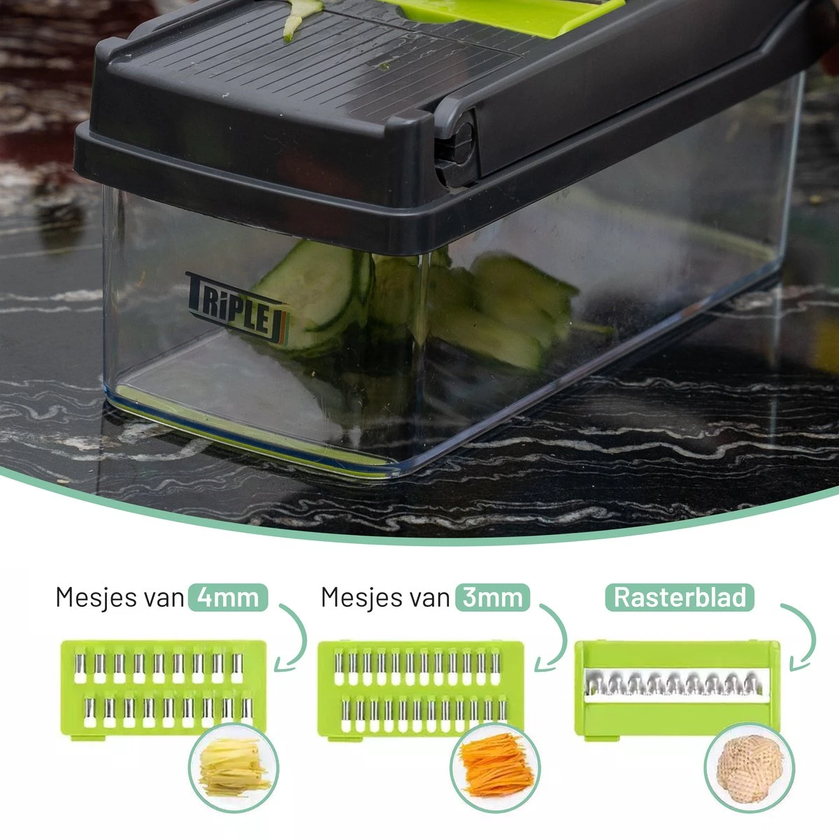 Triple J® Multi Functionele Mandoline Keukensnijder - Groentesnijder - Keukenmachine - Snijmachine - Rasp - Keuken Accessoires - Afbeelding 8