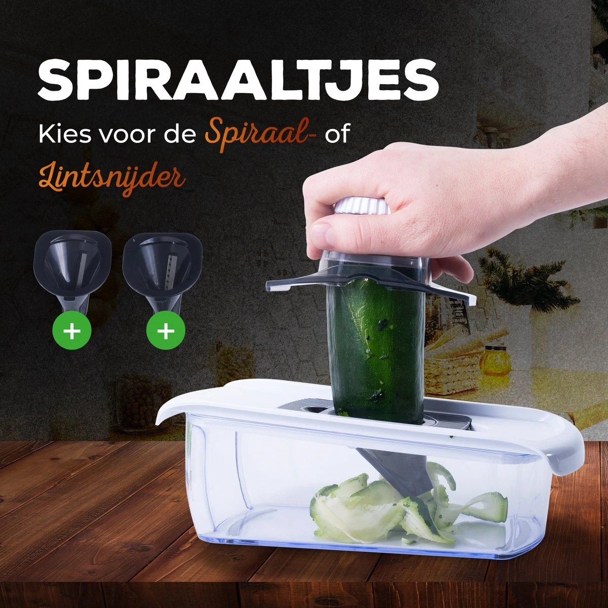 Estus QuickSlicer Mandoline Keukensnijder - Groentesnijder - Uiensnijder - Spiraalsnijder - Roestvrij Staal - Vingerbeschermer - 6 Opzetstukken - Afbeelding 4