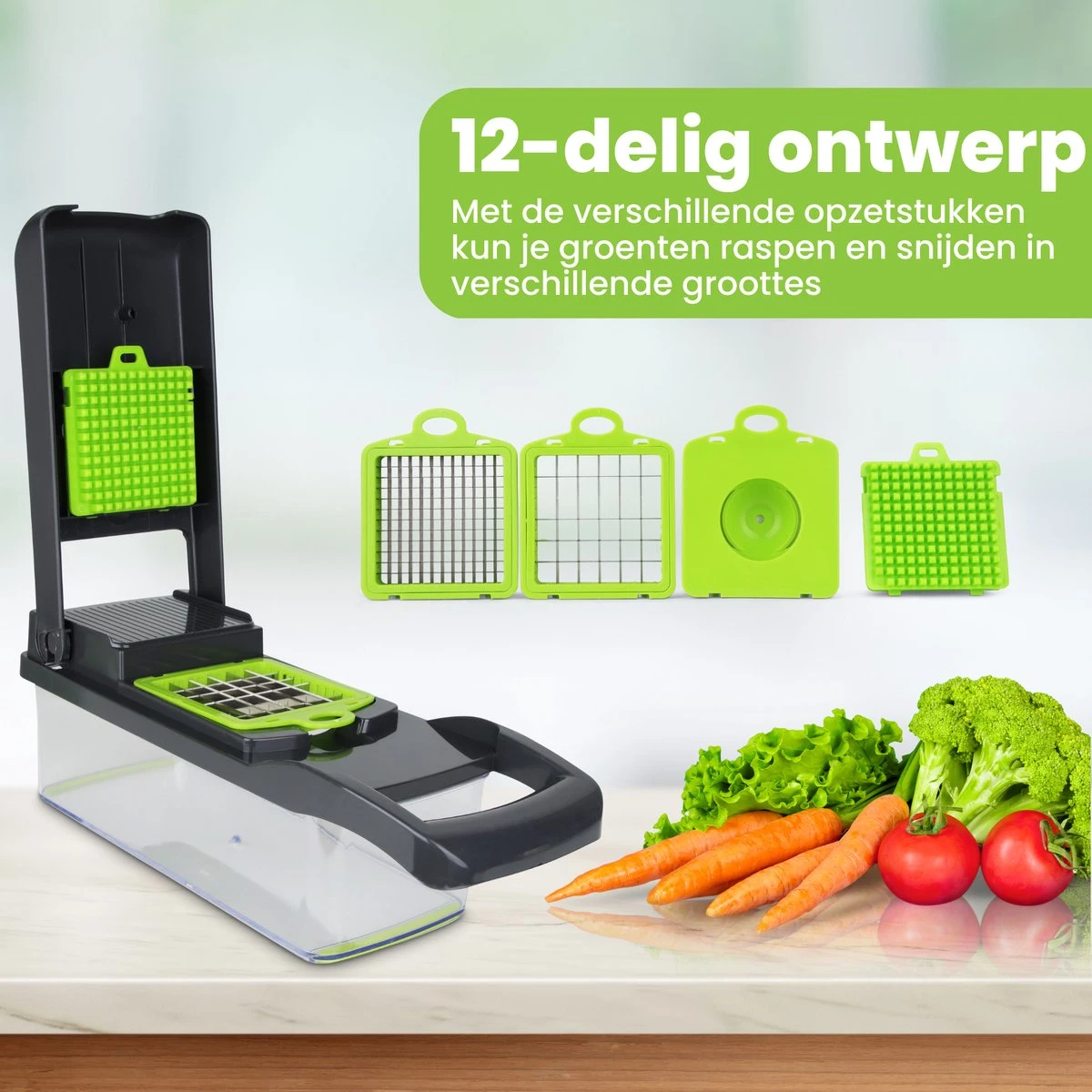 Acestore - Luxe Groentesnijder + Gratis E-Book! - Keukensnijder - Keukenmachine - Mandoline Slicer - Multifunctioneel - 12 In 1 -Met Opvangbak - Afbeelding 8
