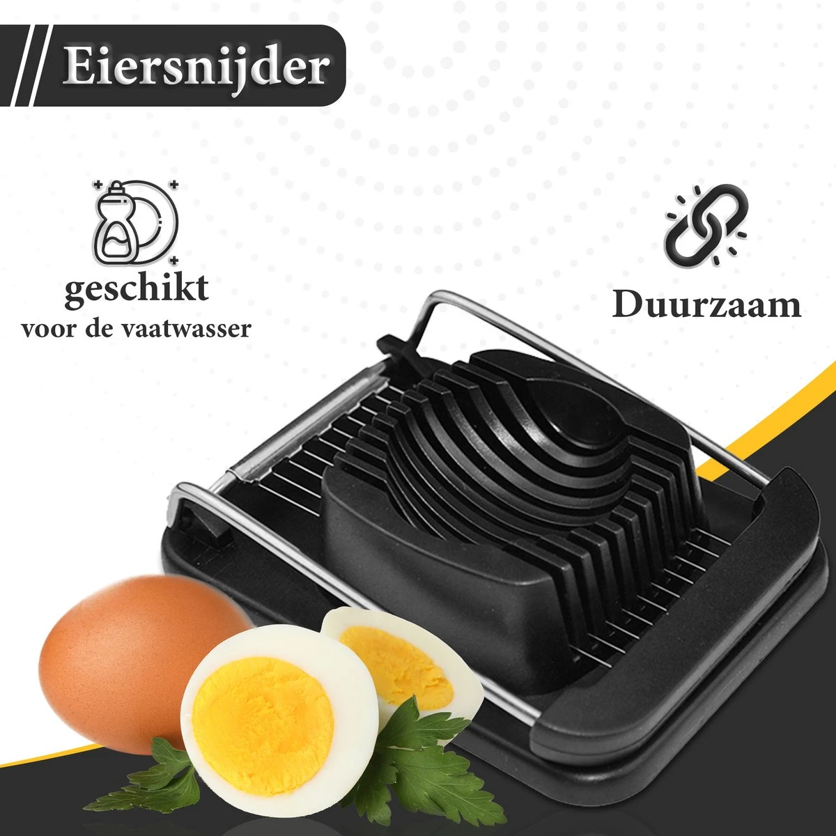 ProudProducts Eiersnijder – Eisnijder - Keukengerei – Vaatwasserbestendig – Kunststof - Zwart - Afbeelding 2
