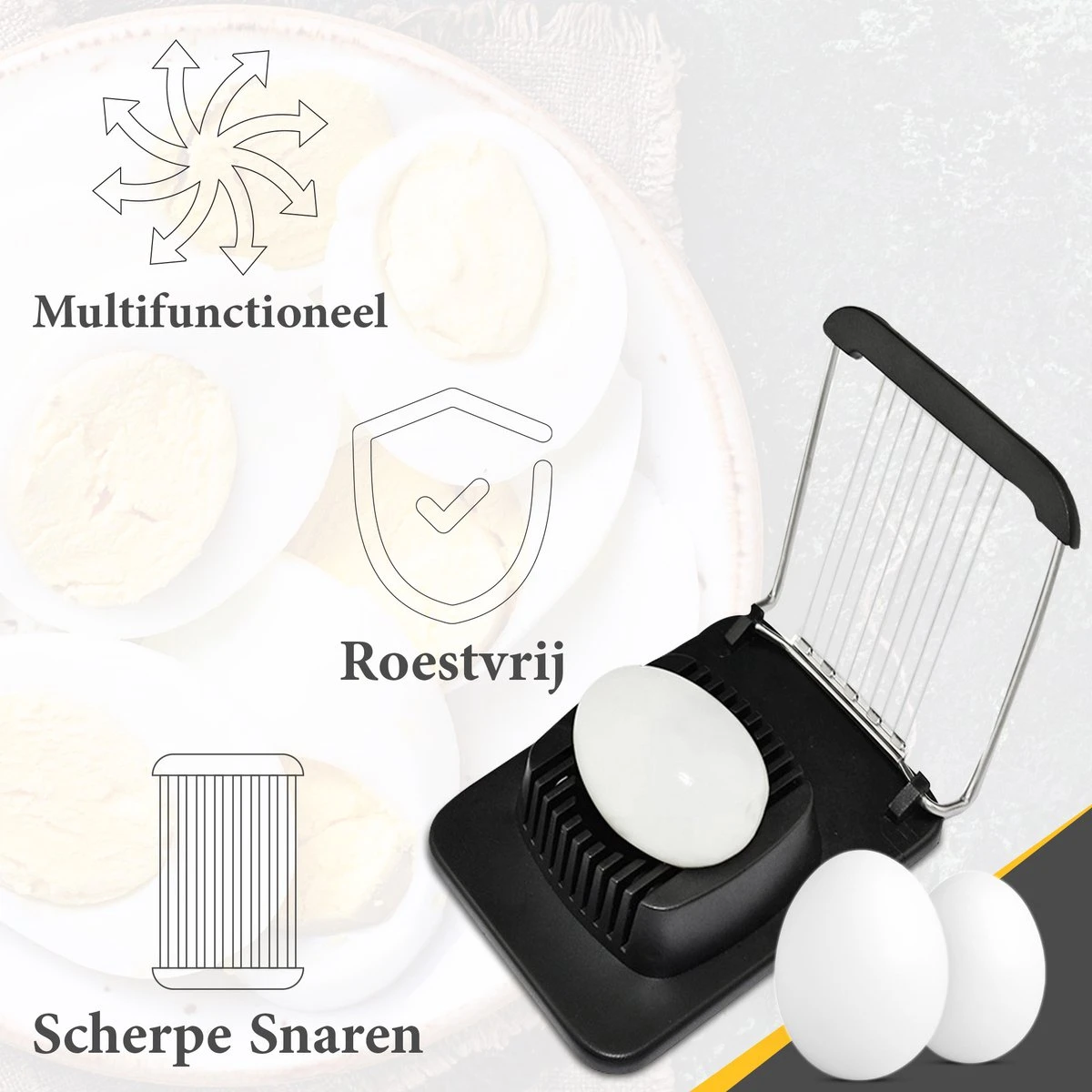 ProudProducts Eiersnijder – Eisnijder - Keukengerei – Vaatwasserbestendig – Kunststof - Zwart - Afbeelding 4