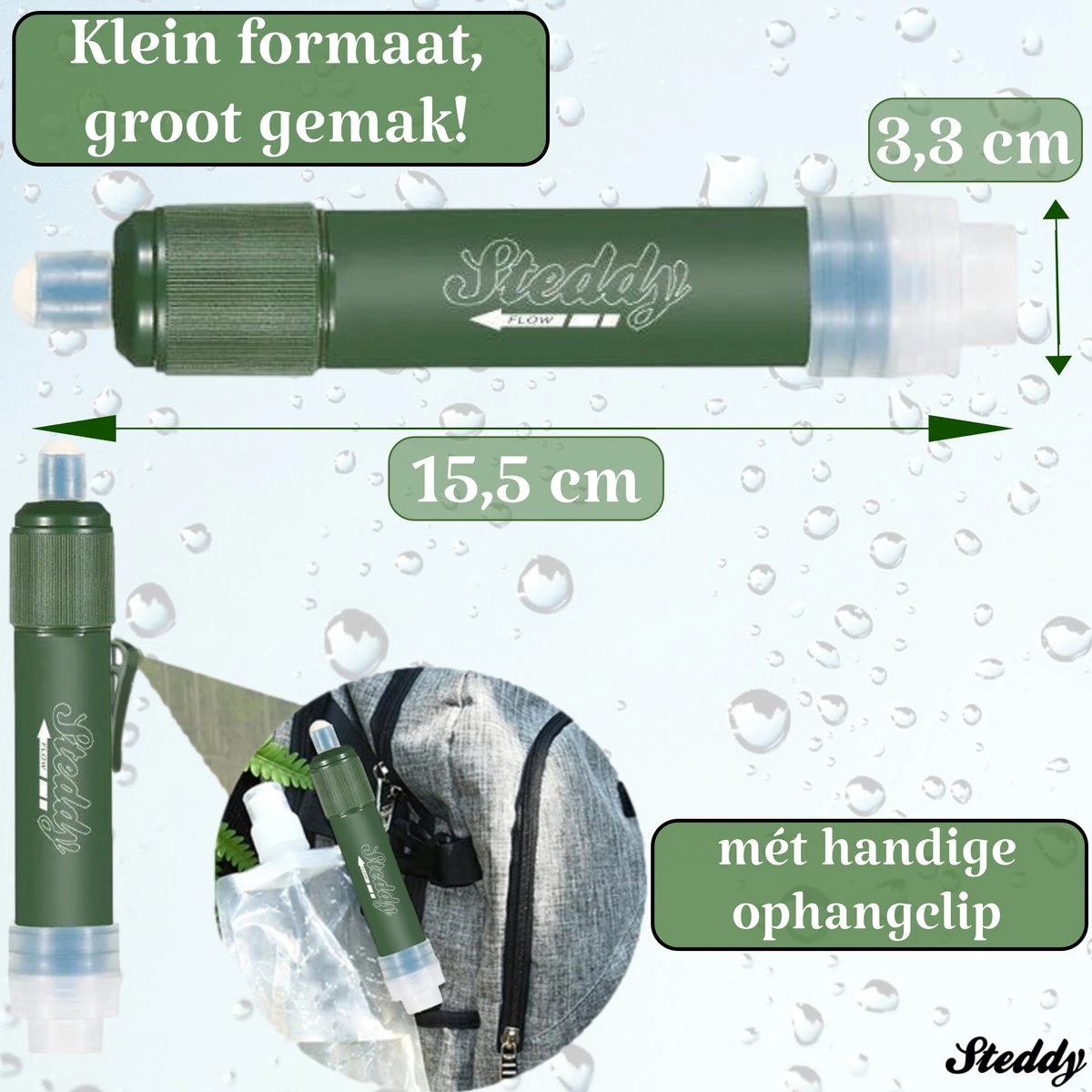 Waterfilter Survival Steddy Pro - Zuiver Gratis Drinkwater - Waterfles Waterzuivering - Waterfilter Kraan - Outdoor - FILTER 4000 LITER! - Afbeelding 2