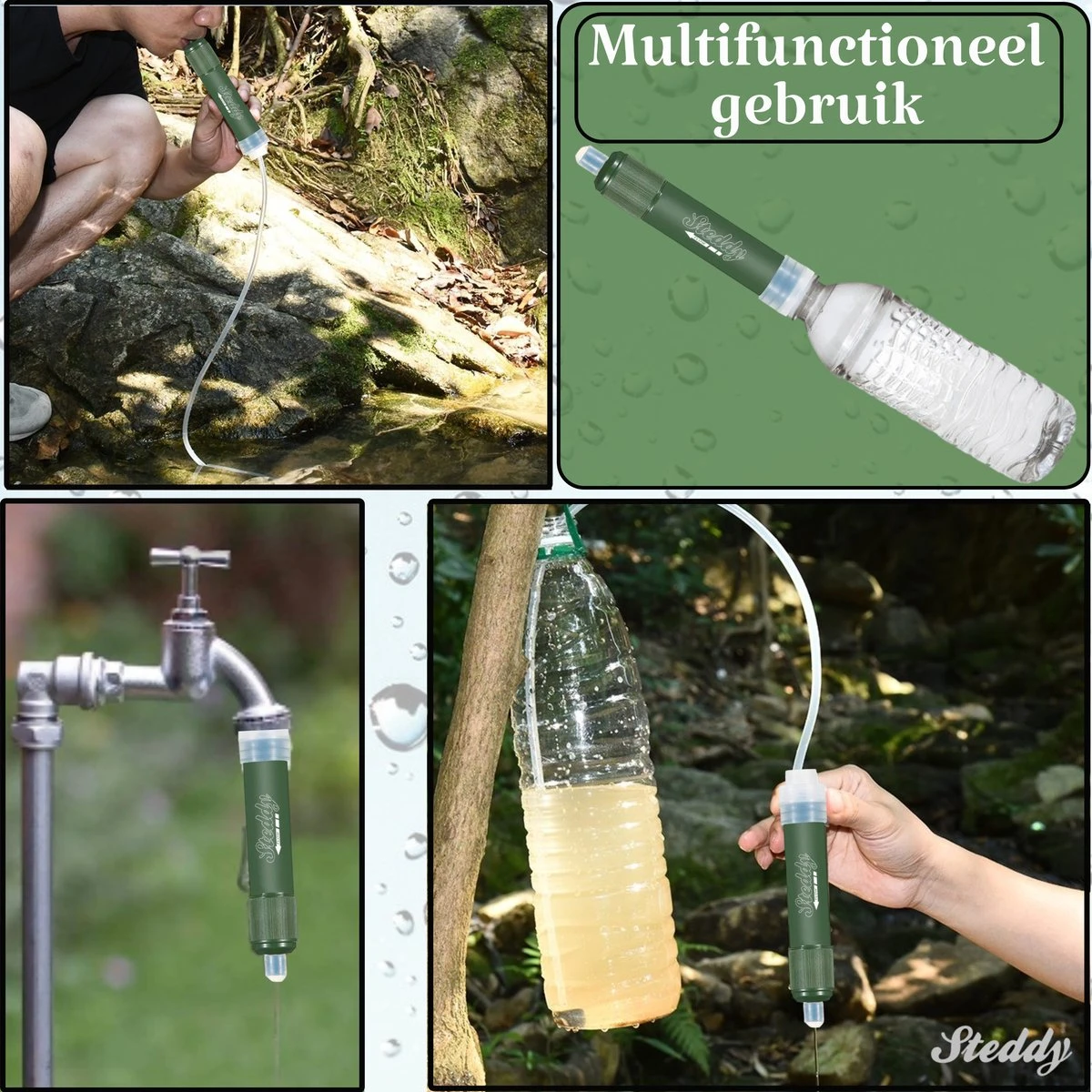 Waterfilter Survival Steddy Pro - Zuiver Gratis Drinkwater - Waterfles Waterzuivering - Waterfilter Kraan - Outdoor - FILTER 4000 LITER! - Afbeelding 4