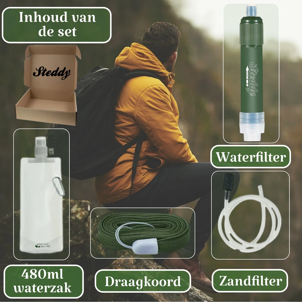 Waterfilter Survival Steddy Pro - Zuiver Gratis Drinkwater - Waterfles Waterzuivering - Waterfilter Kraan - Outdoor - FILTER 4000 LITER! - Afbeelding 7