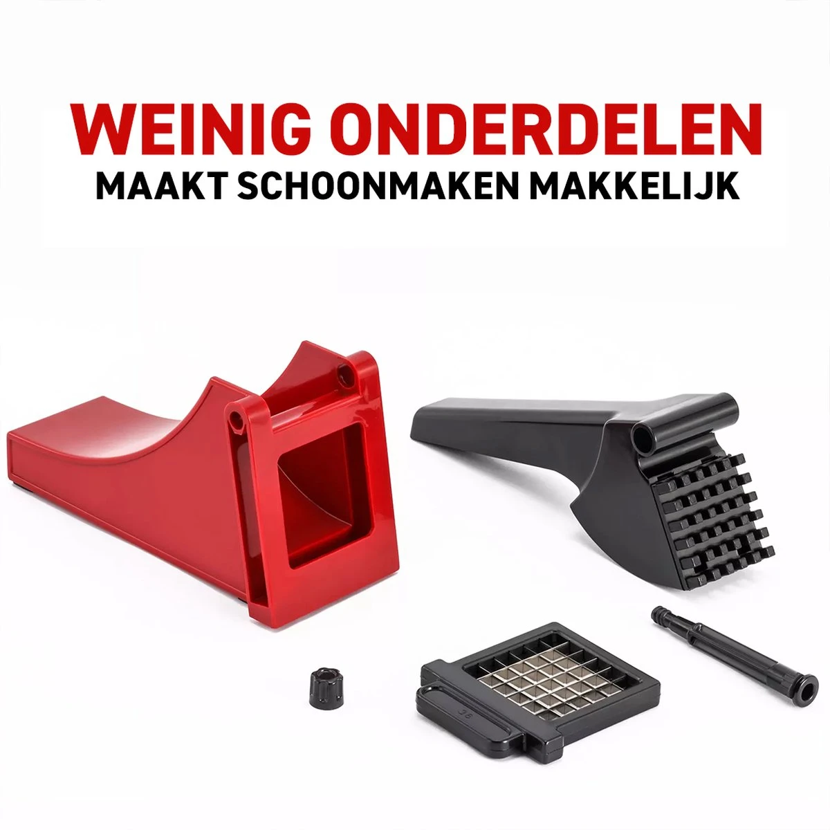Merkloos Frietsnijder - Patatsnijder - Groentesnijder - Roestvrijstalen Snijrooster - Raspen, Schillers & Snijders - Rood - Afbeelding 3