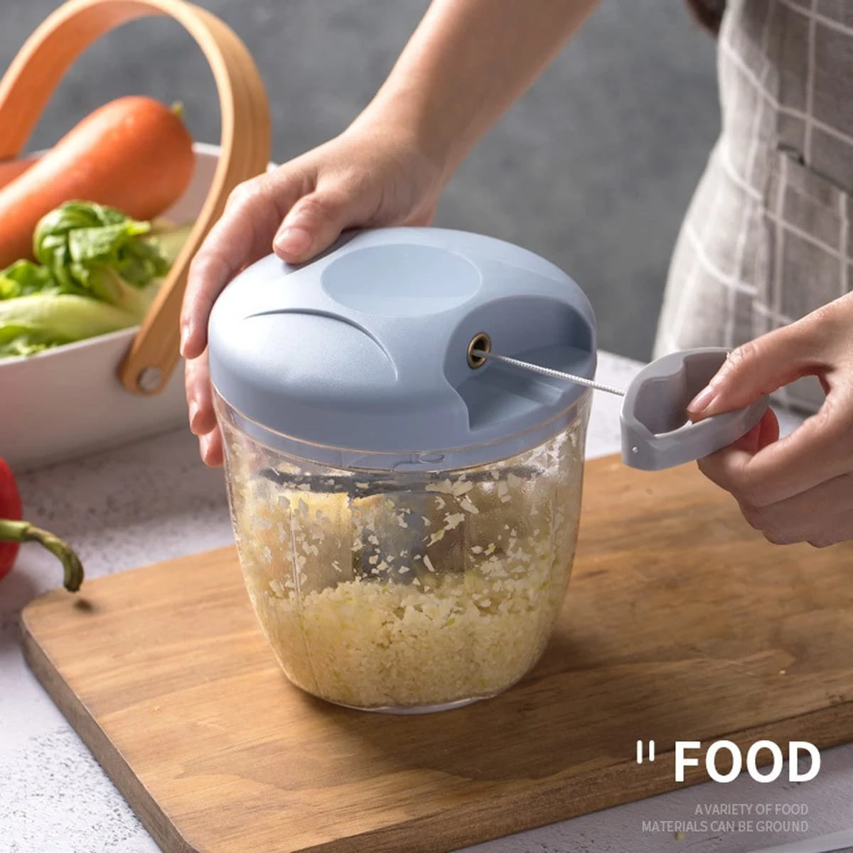 Doogo® Groentesnijder Met Trekkoord – Hakmolen – 900 ML – Groentehakker – Kruidenmolen – Uiensnijder – Blauw