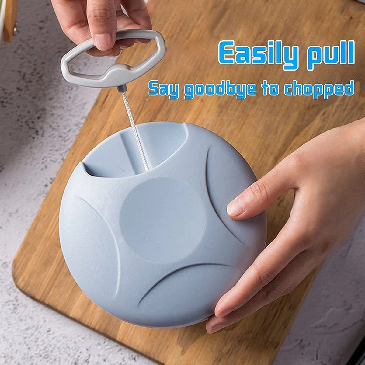 Doogo® Groentesnijder Met Trekkoord – Hakmolen – 900 ML – Groentehakker – Kruidenmolen – Uiensnijder – Blauw - Afbeelding 6