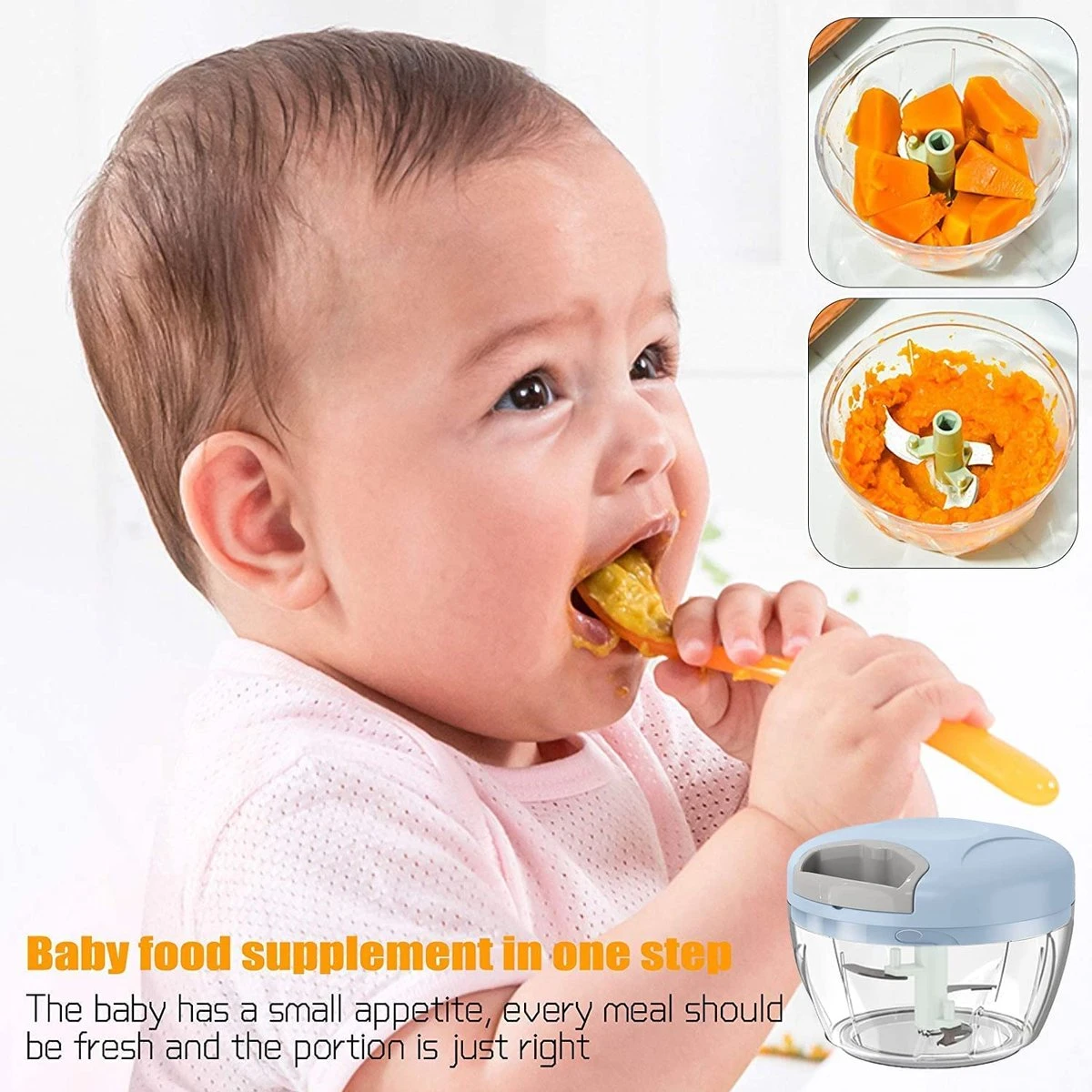 Doogo® Groentesnijder Met Trekkoord – Hakmolen – 900 ML – Groentehakker – Kruidenmolen – Uiensnijder – Blauw - Afbeelding 12