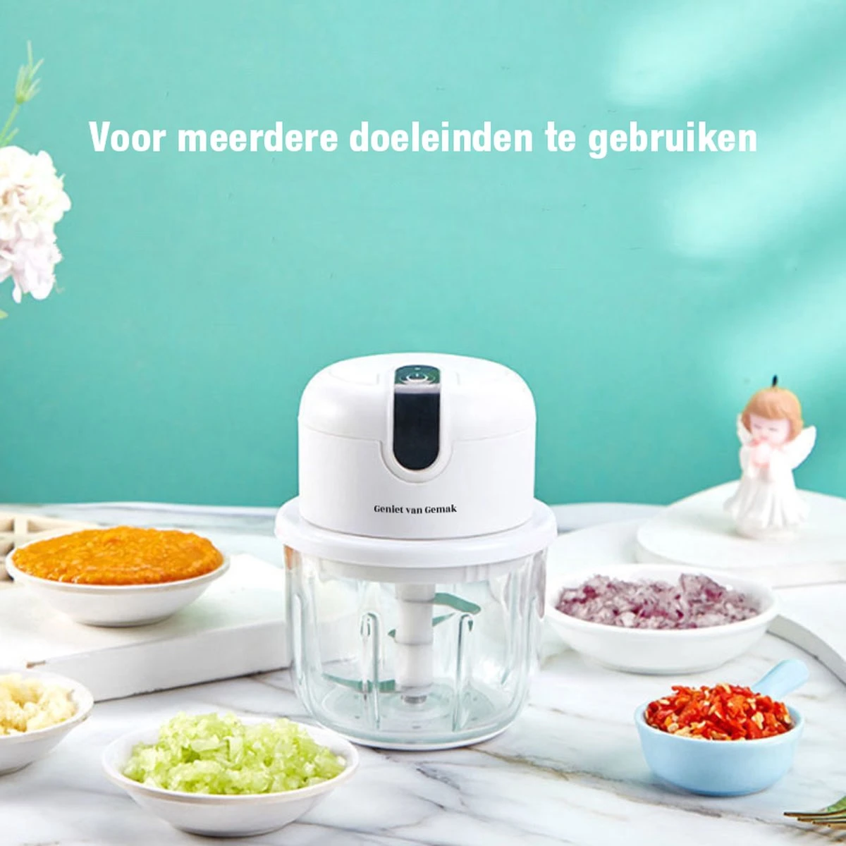 Geniet Van Gemak® | Elektrische Uiensnijder | Voor Al Je Groenten, Kruiden Of Knoflook | Oplaadbaar | Draadloos | Compact - Afbeelding 3