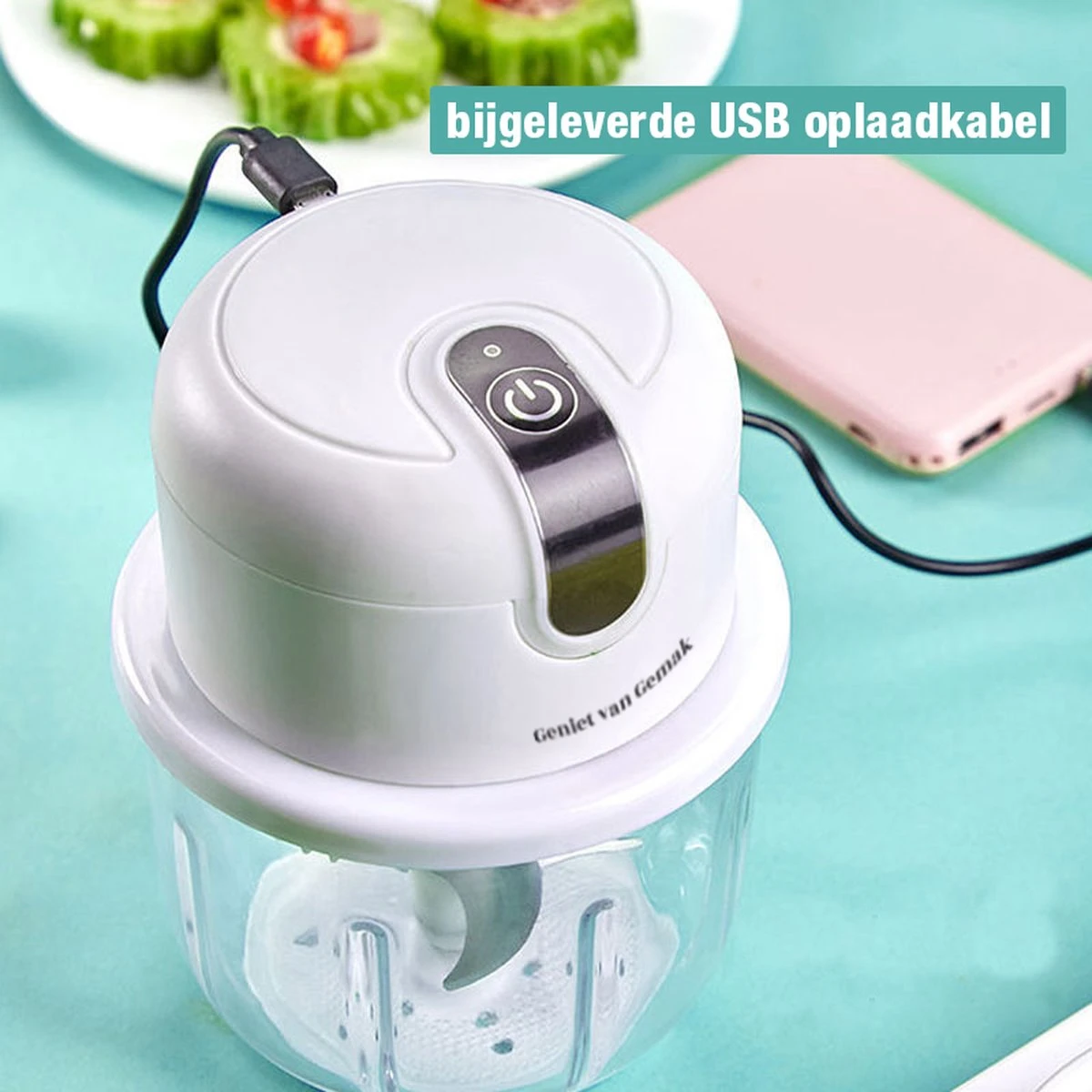 Geniet Van Gemak® | Elektrische Uiensnijder | Voor Al Je Groenten, Kruiden Of Knoflook | Oplaadbaar | Draadloos | Compact - Afbeelding 4