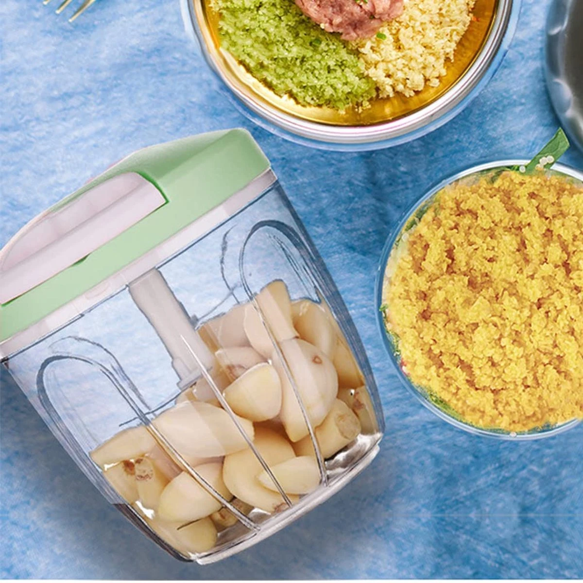 Doogo® Groentesnijder Met Trekkoord – Hakmolen – 900 ML – Groentehakker – Kruidenmolen – Uiensnijder – Pink - Afbeelding 4