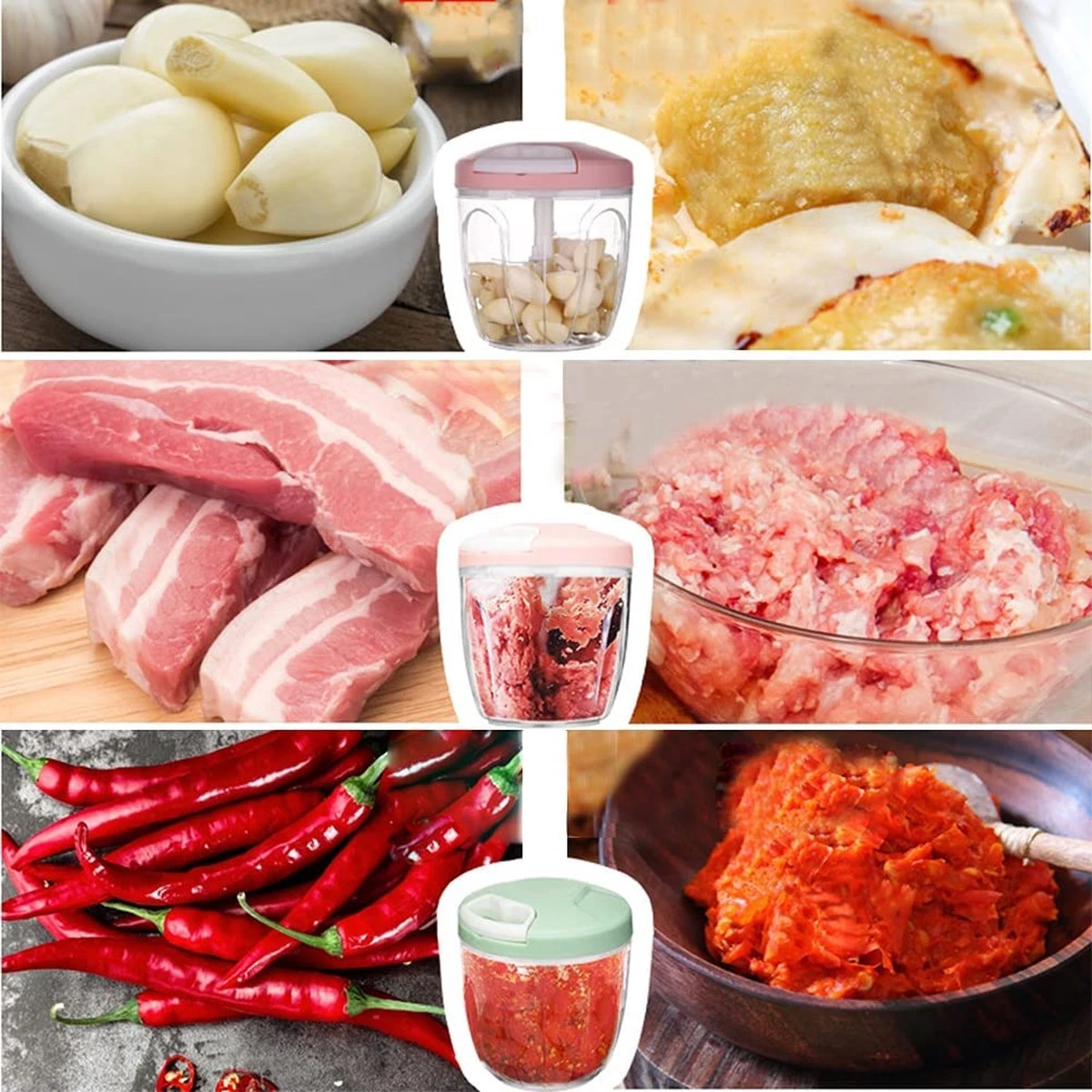 Doogo® Groentesnijder Met Trekkoord – Hakmolen – 900 ML – Groentehakker – Kruidenmolen – Uiensnijder – Pink - Afbeelding 9