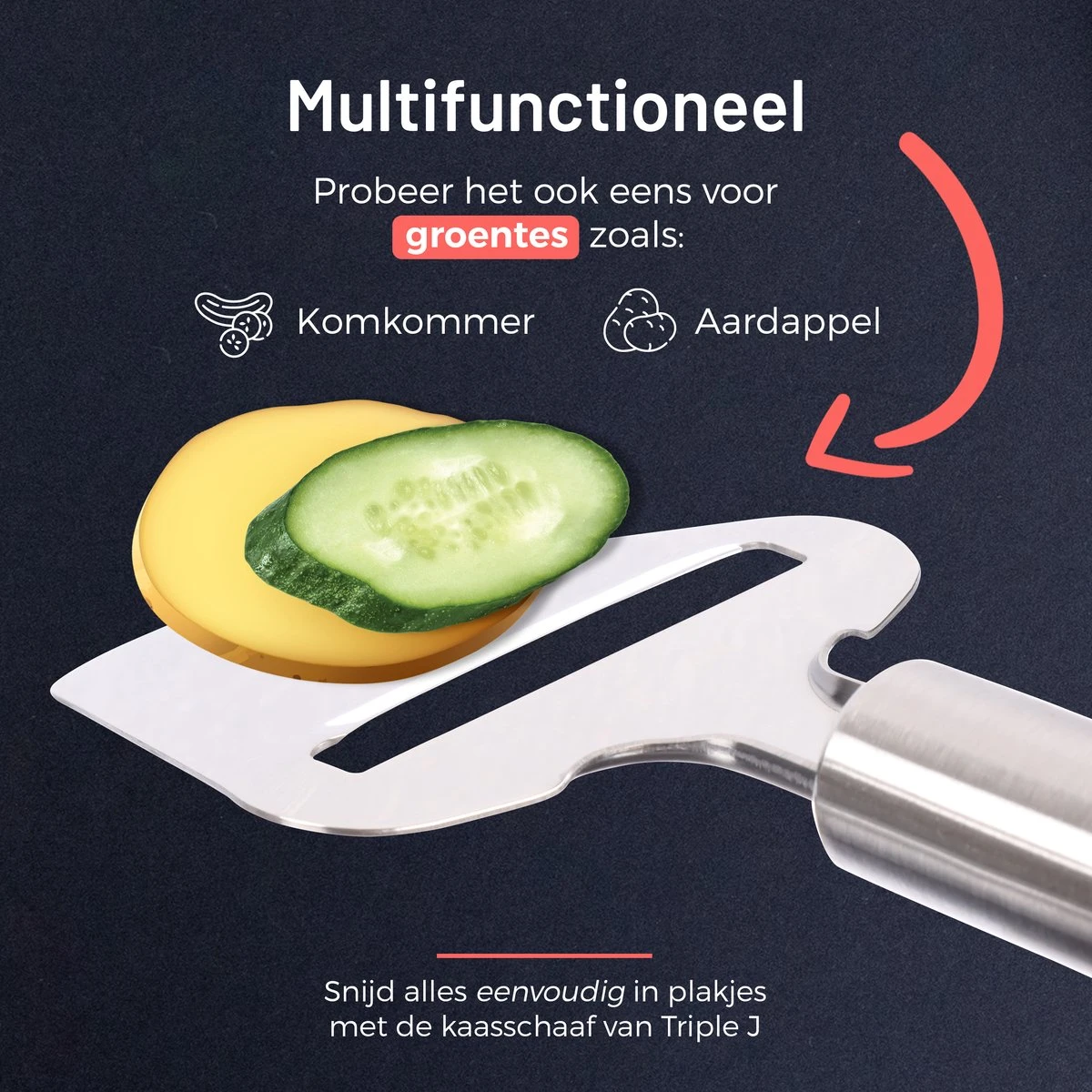 Triple J® Kaasschaaf Voor Jonge En Oude Kaas – Kaasrasp – Kaasmes – Keukengerei - RVS - Afbeelding 5
