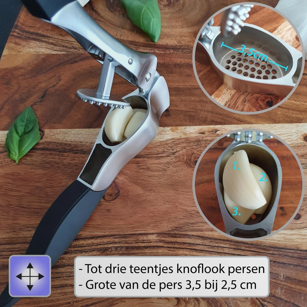Knoflookpers - Ergonomisch - RVS - Knoflookperser - Knoflook - Pers - Afbeelding 2