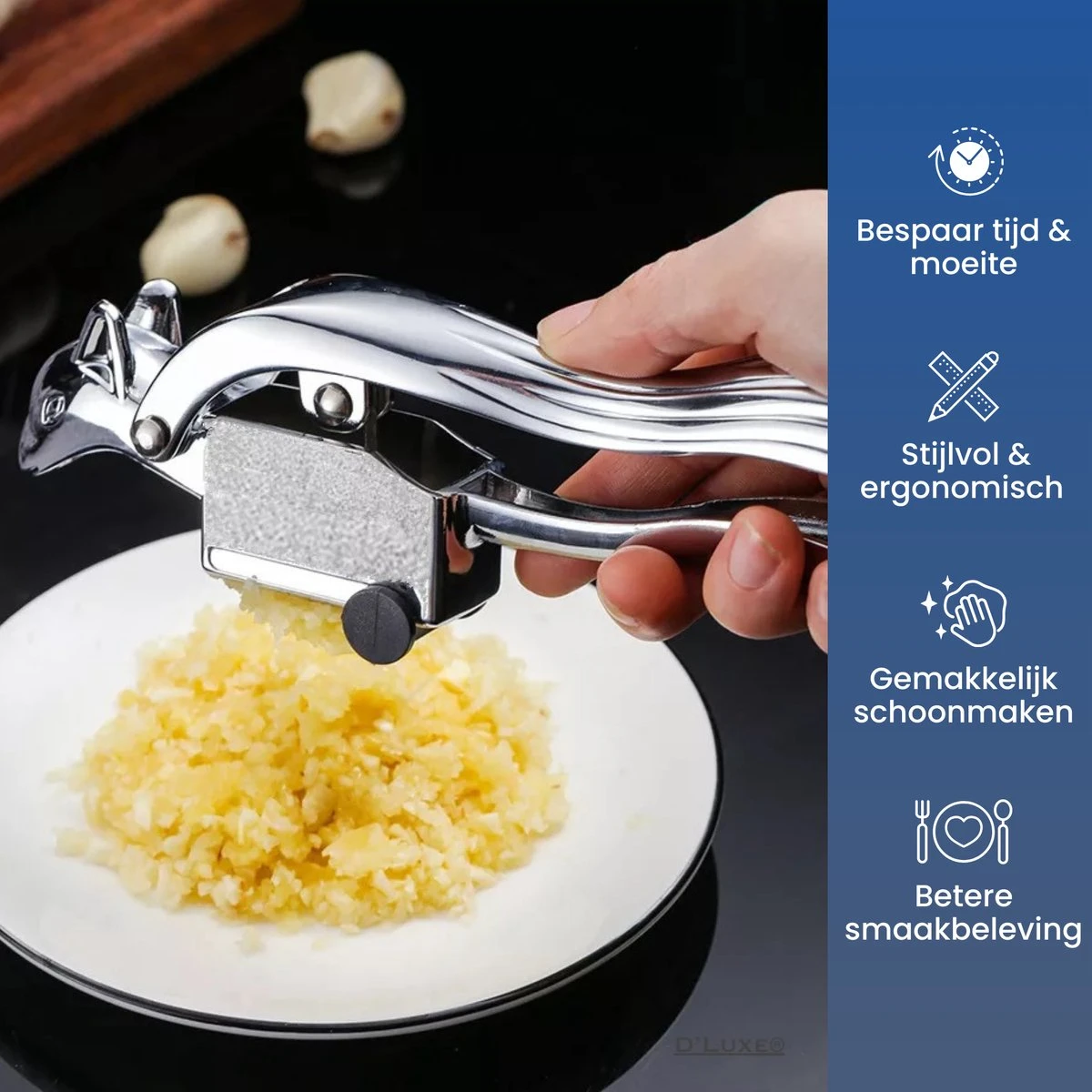 D'Luxe - The Squirrel Knoflookpers - Met Schraap Systeem - Knoflookpers-gemberpers- Met Gratis Siliconen Peller & Borstel - Afbeelding 2