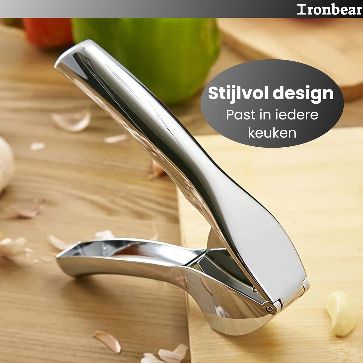 Ironbear® Knoflookpers - Gemberpers - Roestvrij Staal - Handpers - Vaatwasser Bestendig - Afbeelding 6