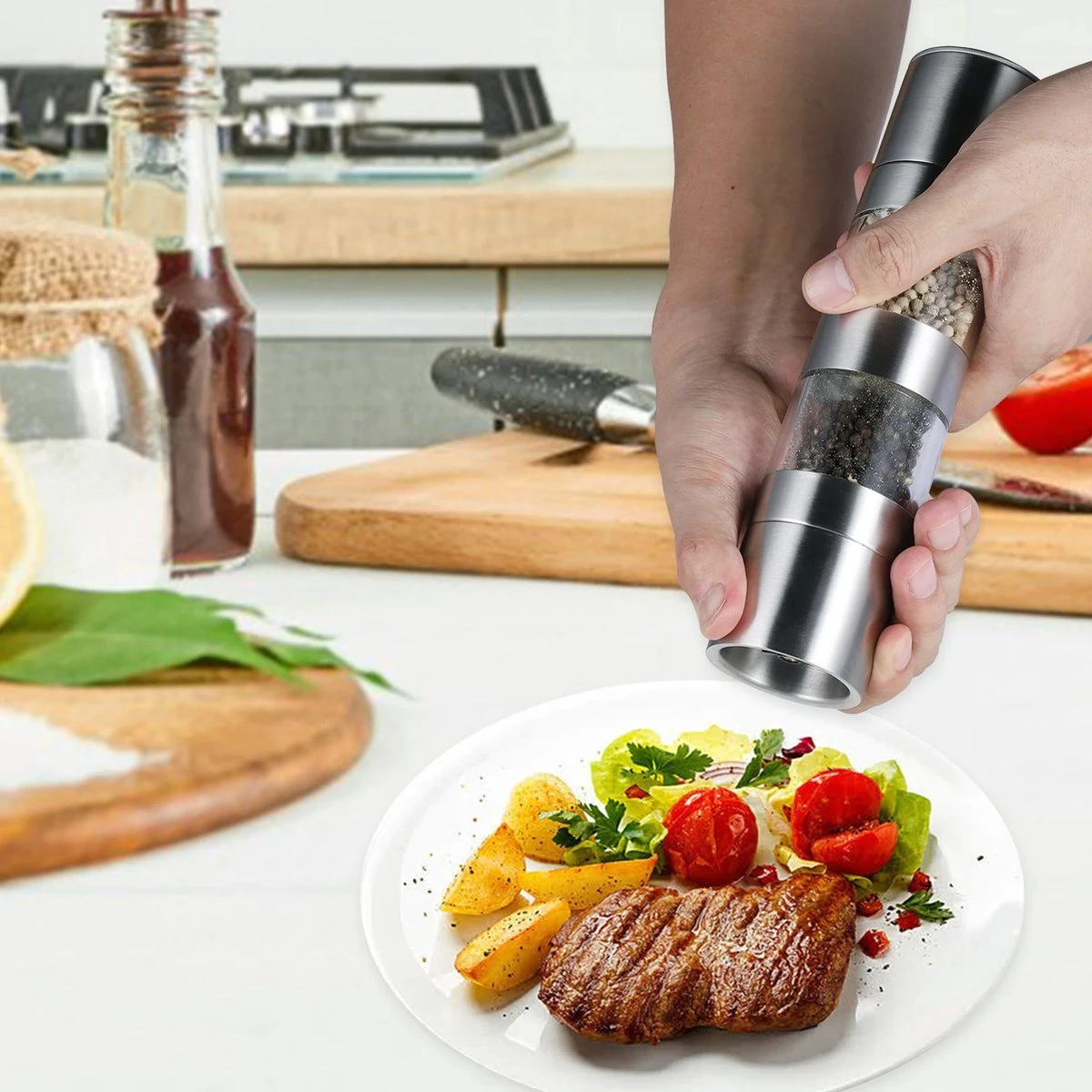 Merkloos Peper- En Zoutmolen- 2 In 1 - RVS - 22 X 5,2 Cm - Afbeelding 4