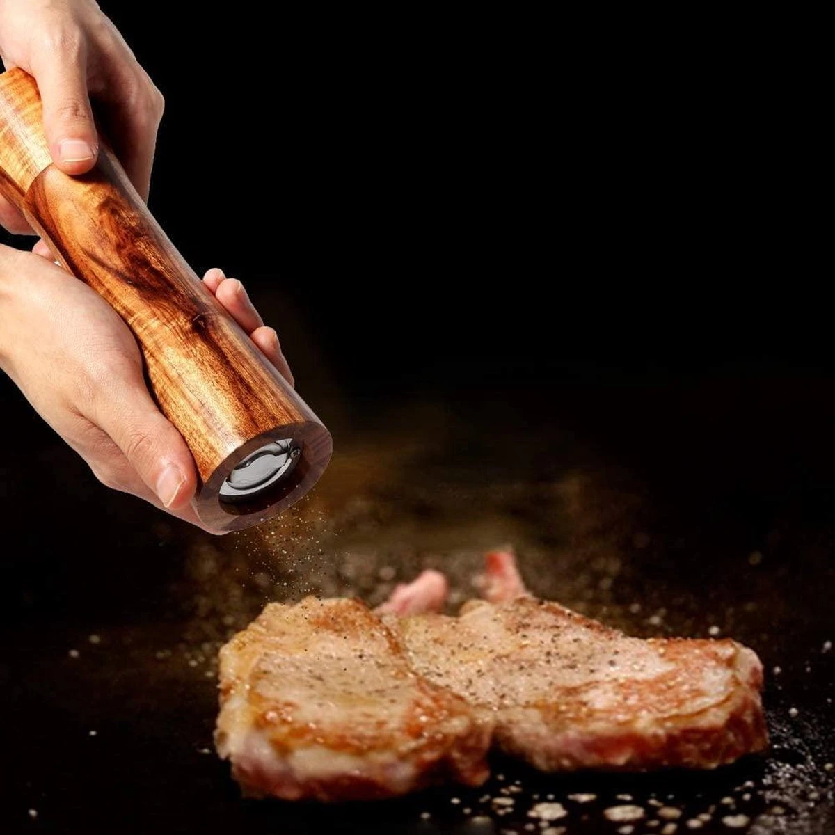 VITAMO™ Peper En Zoutmolen Set Van Acacia Hout Met Keramische Maalschijven - Grove En Fijne Maling - Instelbaar - Handmatig - Duurzaam En Tijdloos Acaciahout - Afbeelding 4