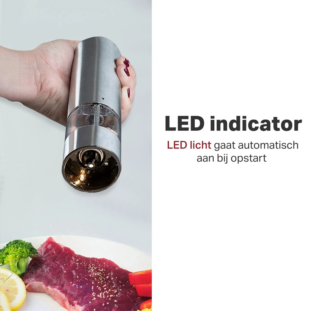 Vivid Green Elektrische Peper En Zoutmolen Set - Zoutstellen - Zoutmolen - Kruidenmolen - Zout En Pepermolen Set - Incl. Houder - RVS - Afbeelding 5