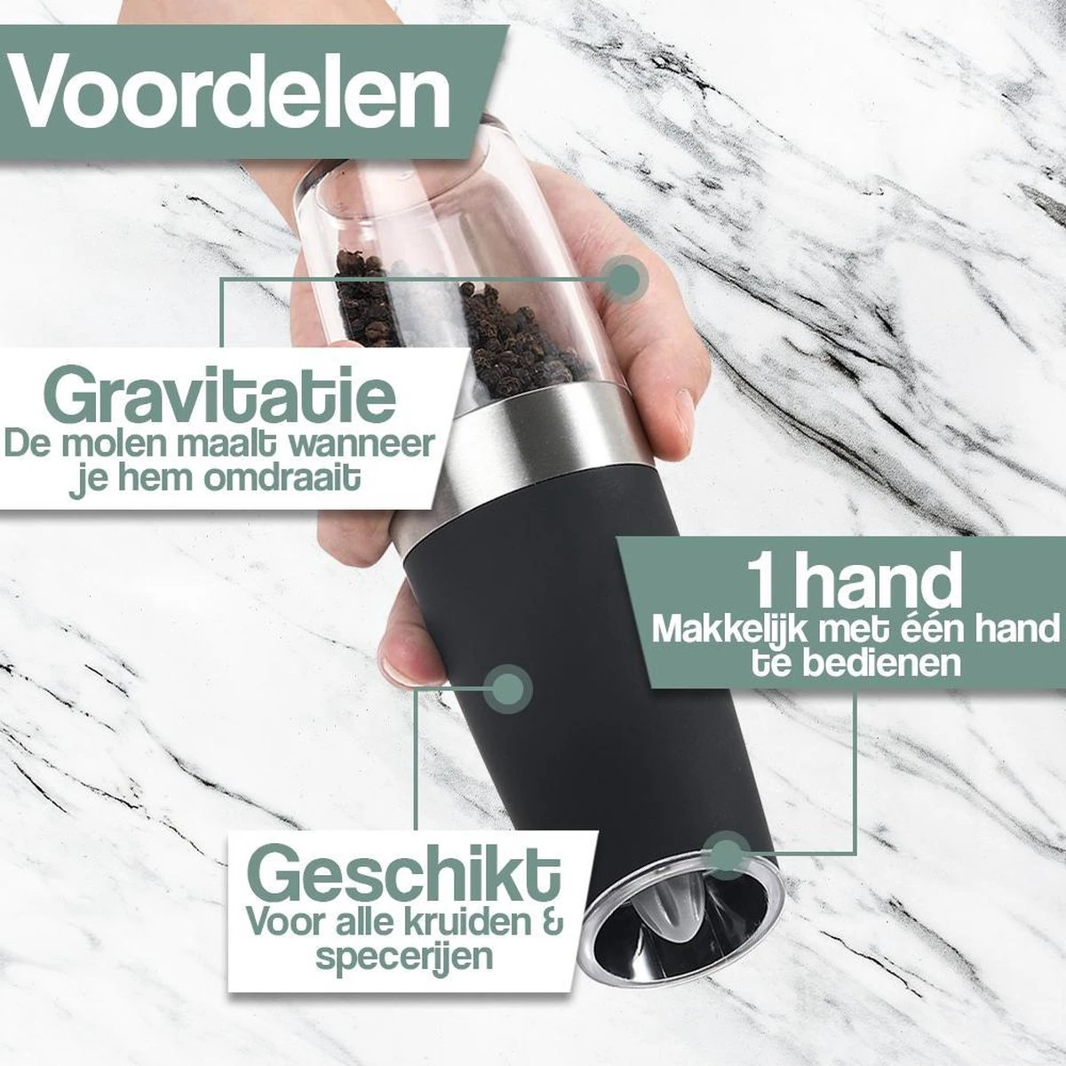 Kitchen Deluxe® Peper En Zoutmolen Set Elektrisch - Kruidenmolen Incl. Standaard En Kookboek - Gravitatie - RVS - Afbeelding 3