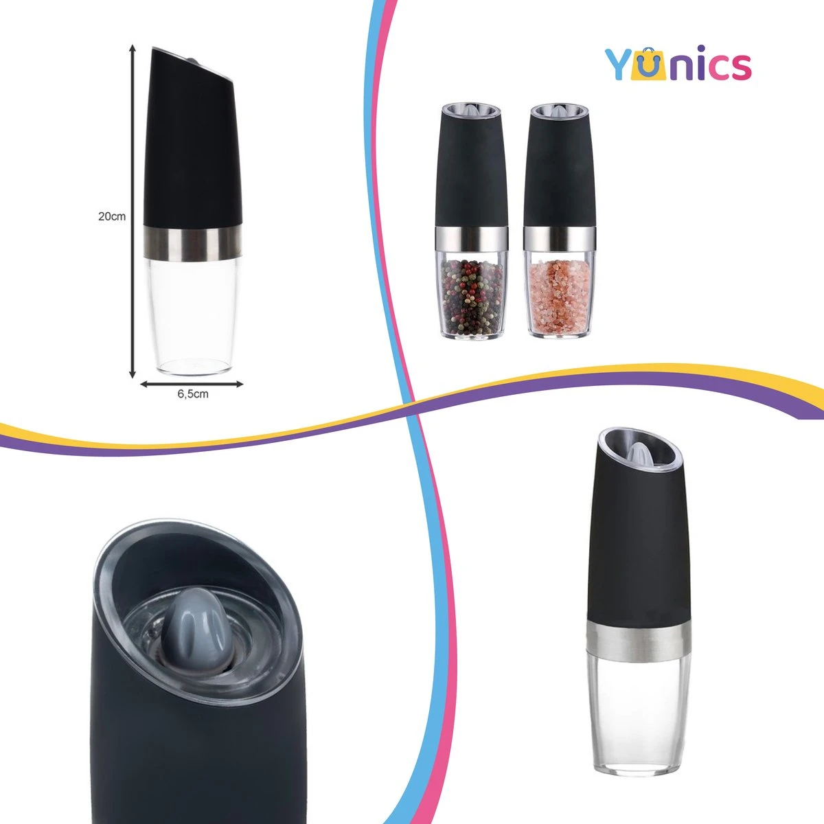 YUNICS® Elektrische Peper En Zoutmolen Set - Restaurant Kwaliteit - Pepermolen & Zoutmolen - Grofheid Verstelbaar - Set Van 2 Stuks - Afbeelding 4