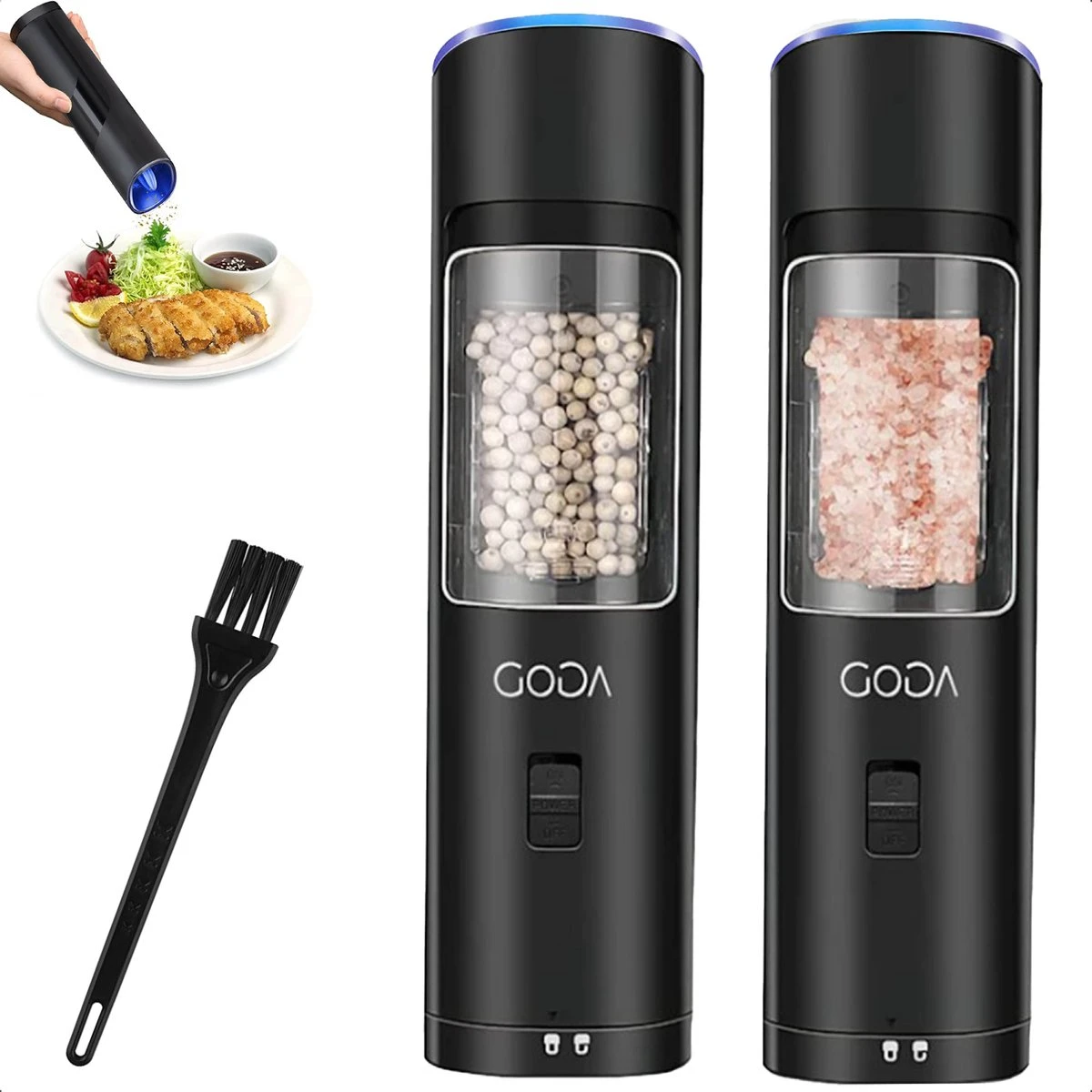 Goga Elektrische Pepermolen En Zoutmolen – Pepermolen – Zoutmolen – Verstelbaar – Zwart – Elektrisch – Kruidenmolen - Automatisch -Set Van 2