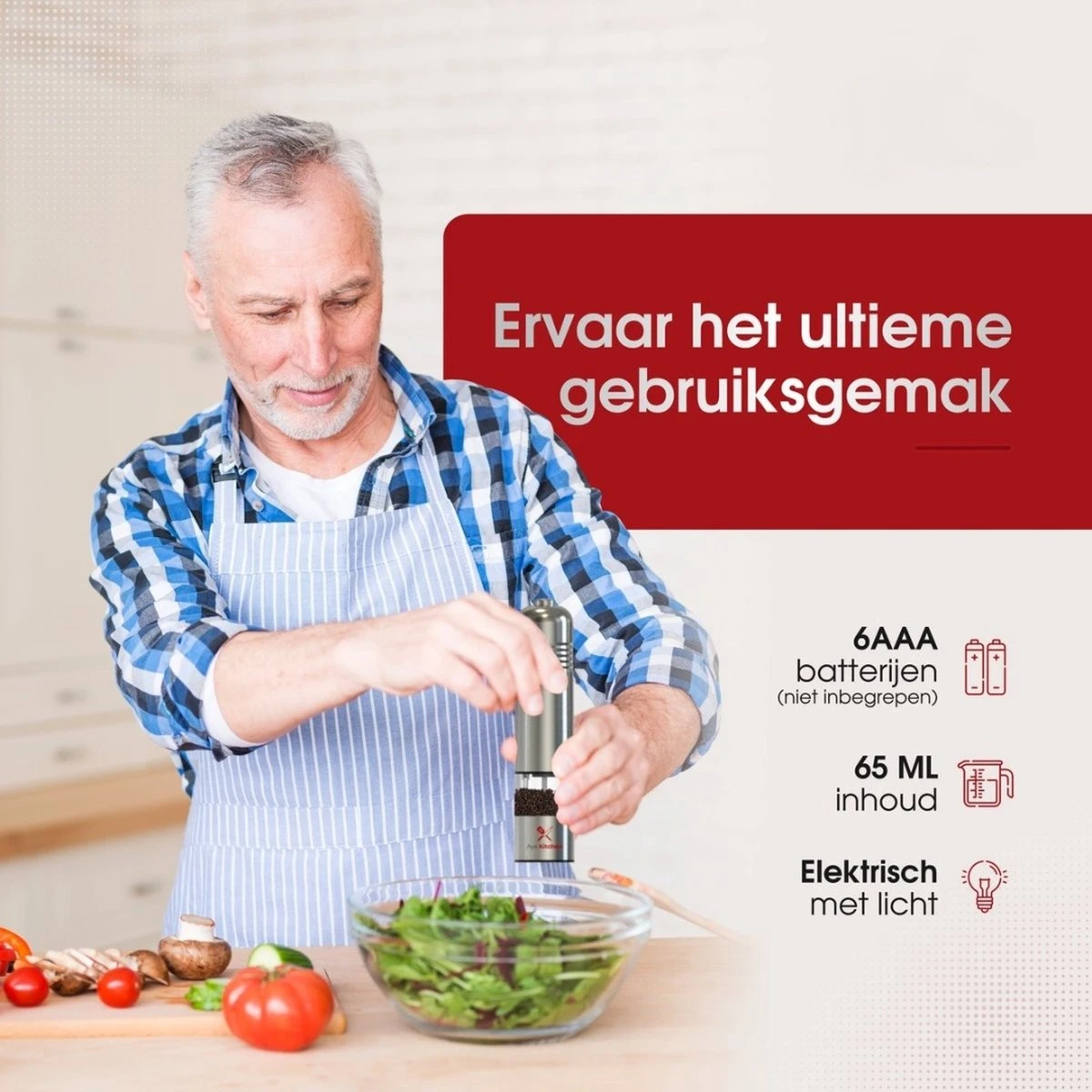 Aye Kitchen Peper En Zout Molen Set – Elektrisch – Voor Kruiden & Specerijen – RVS - Duurzaam - Afbeelding 8